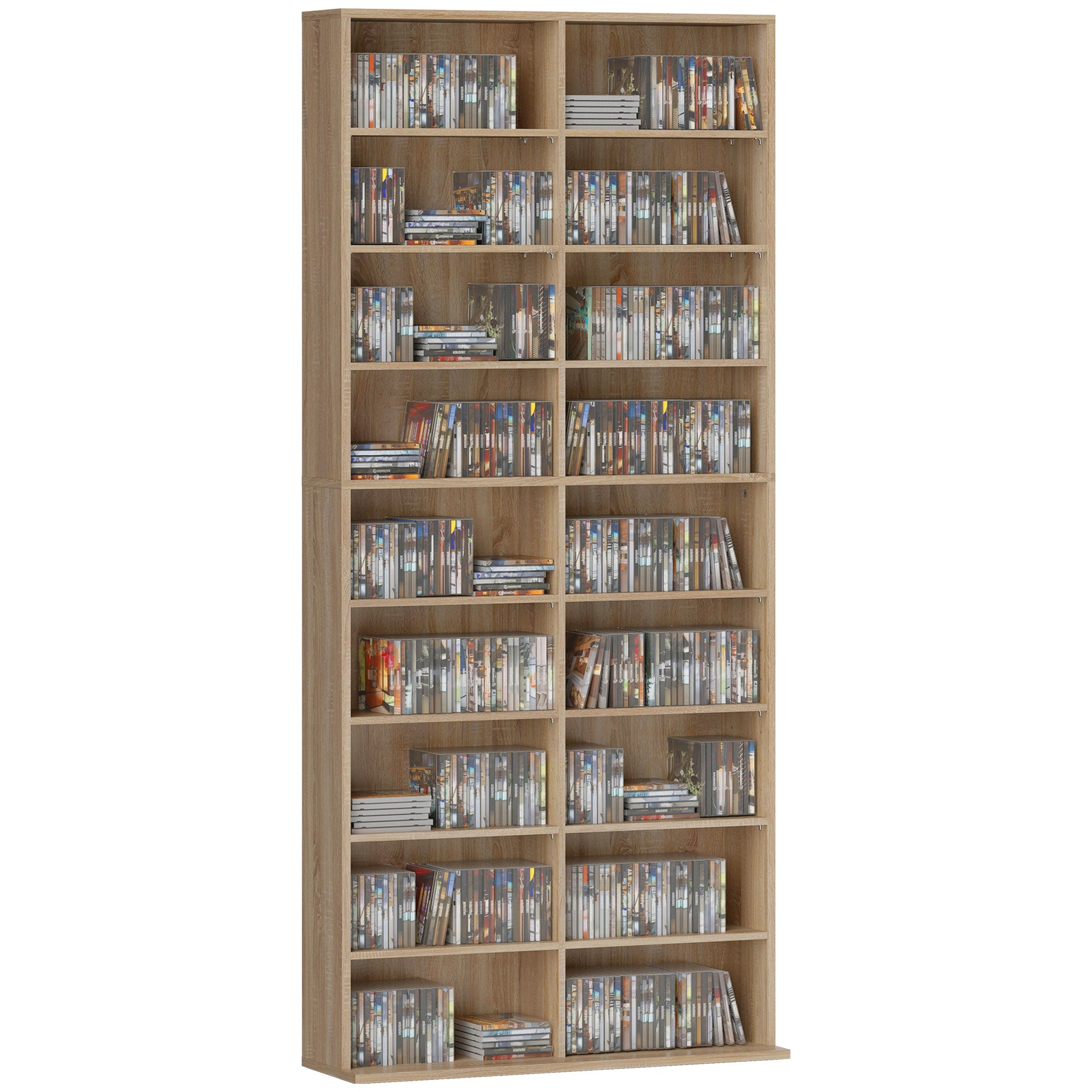 Media Shelf for CDs, DVDs & Blu-rays – Holds up to 640 CDs / 360 DVDs / 430 Blu-rays, Adjustable Shelves, Natural Wood Finish (31 x 9.4 x 68.9 in)
