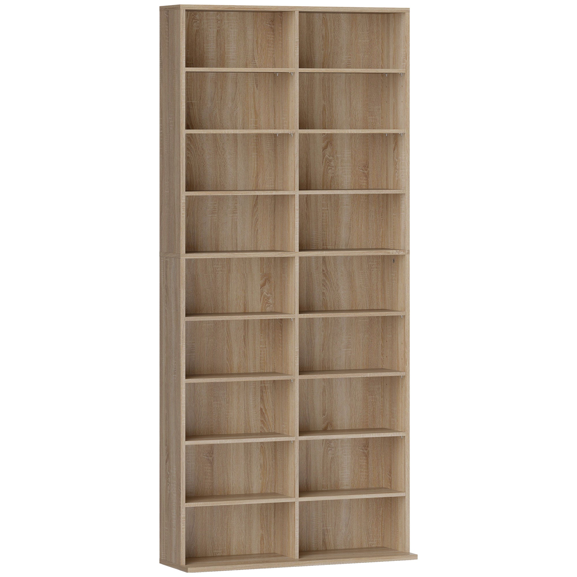Media Shelf for CDs, DVDs & Blu-rays – Holds up to 640 CDs / 360 DVDs / 430 Blu-rays, Adjustable Shelves, Natural Wood Finish (31 x 9.4 x 68.9 in)