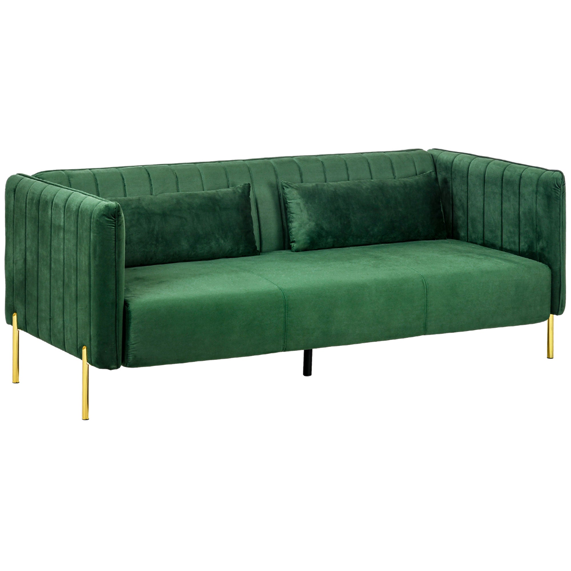 3-Seater Space-Saving Sofa with Padded Cushions, Modern Sofa with Steel Legs and Velvet Fabric, 200x88x76 cm, Green