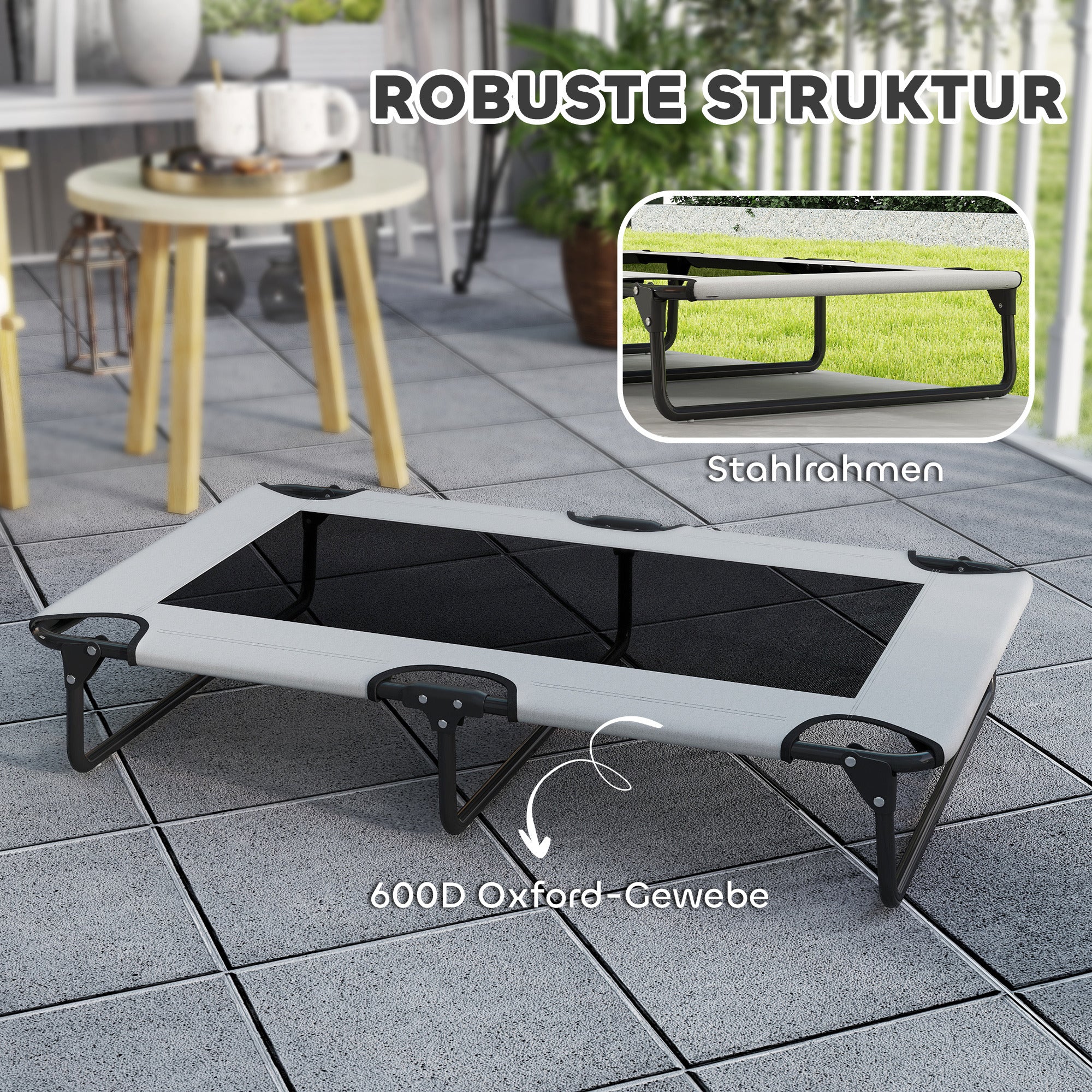 Elevated Folding Dog Bed Pet Bed, Outdoor Dog Lounger with Mesh Design, Breathable, for Large Dogs Light Gray Oxford 107 x 61 x 20 cm