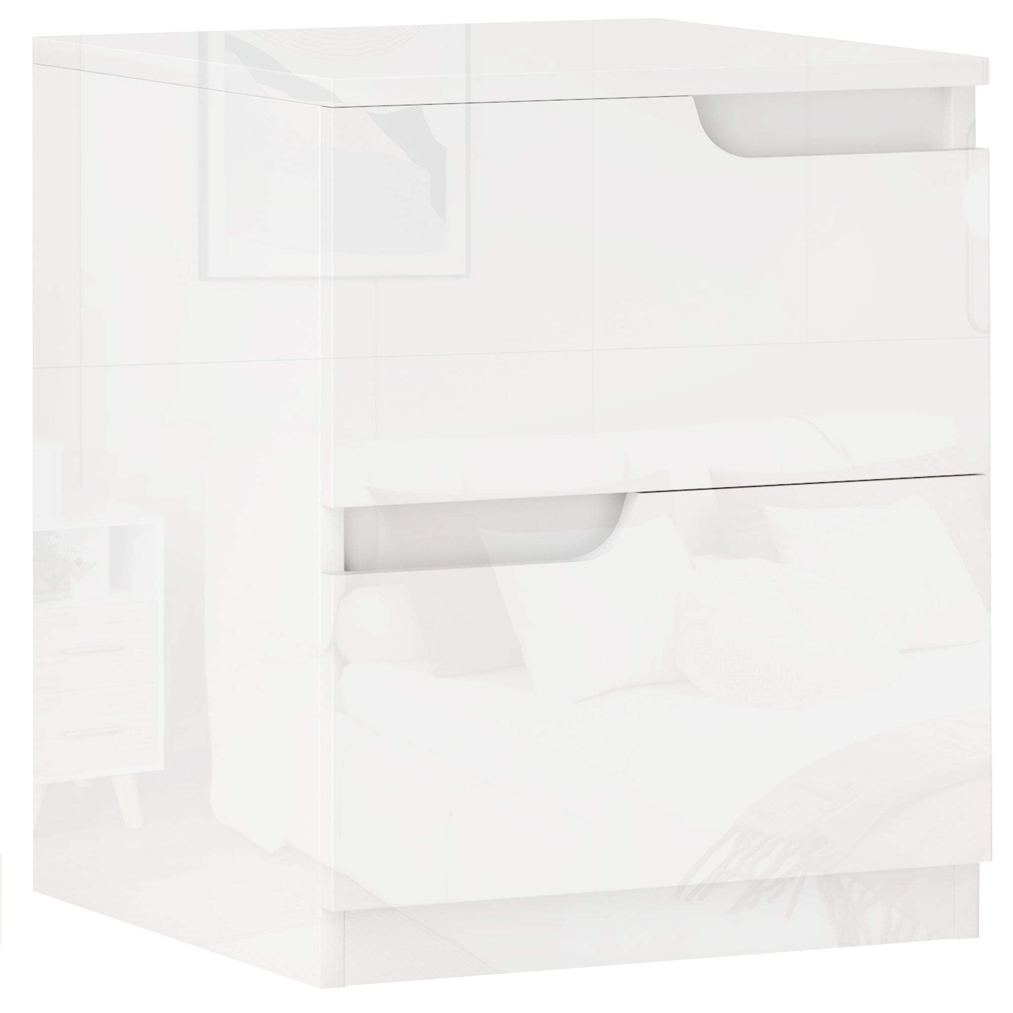 Nightstand Bedside Table with 2 Drawers, Side Table for Living Room, Bedroom, 40 x 40 x 48 cm, High Gloss White