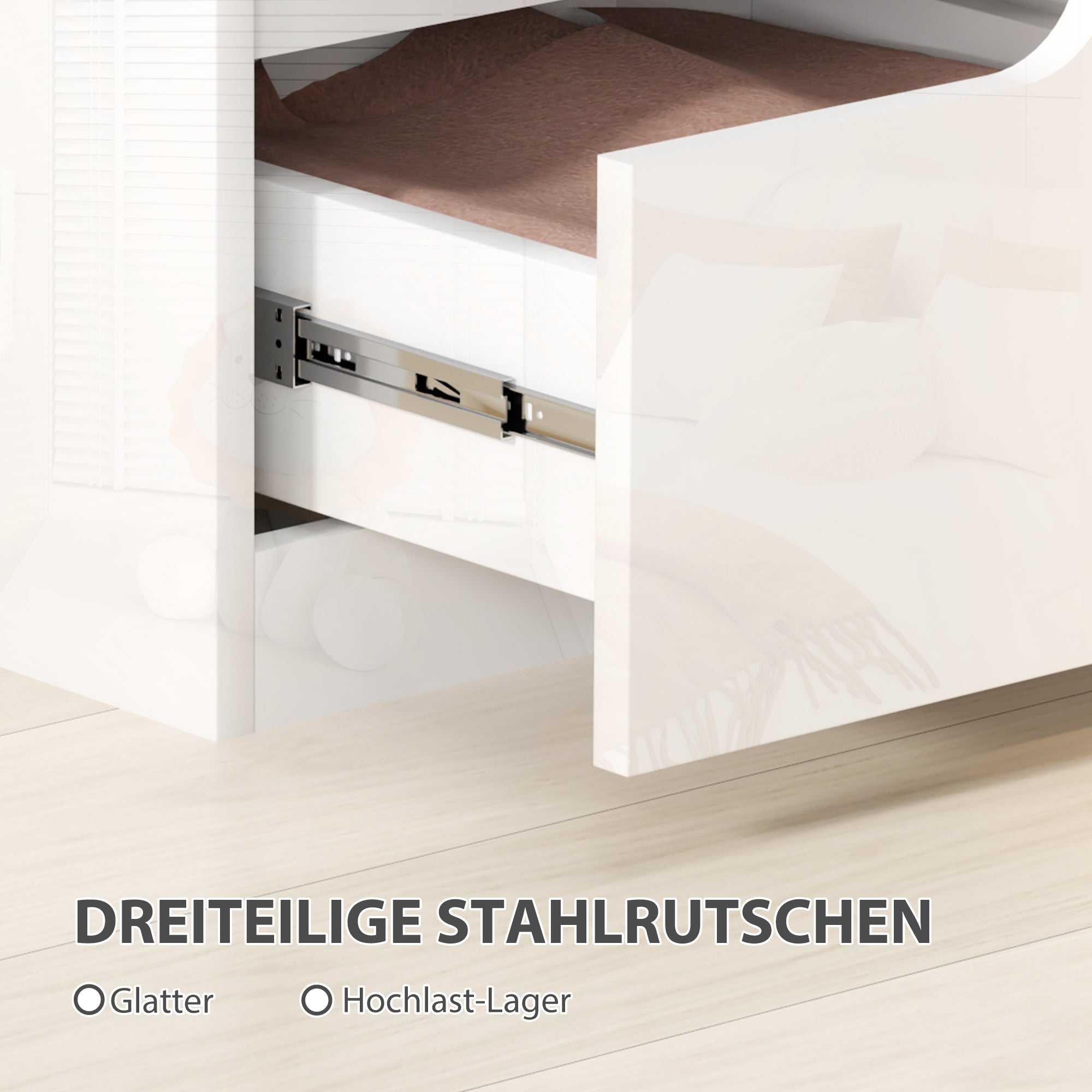 Nightstand Bedside Table with 2 Drawers, Side Table for Living Room, Bedroom, 40 x 40 x 48 cm, High Gloss White