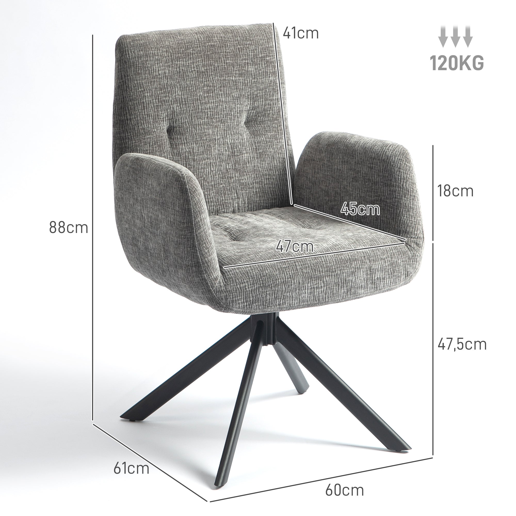 Armchair Swivel Lounge Chair with Armrest, Wool-Linen Look, Modern Upholstered Chair with Button Tufting, Steel Legs, for Living Room, Bedroom, Dark Grey