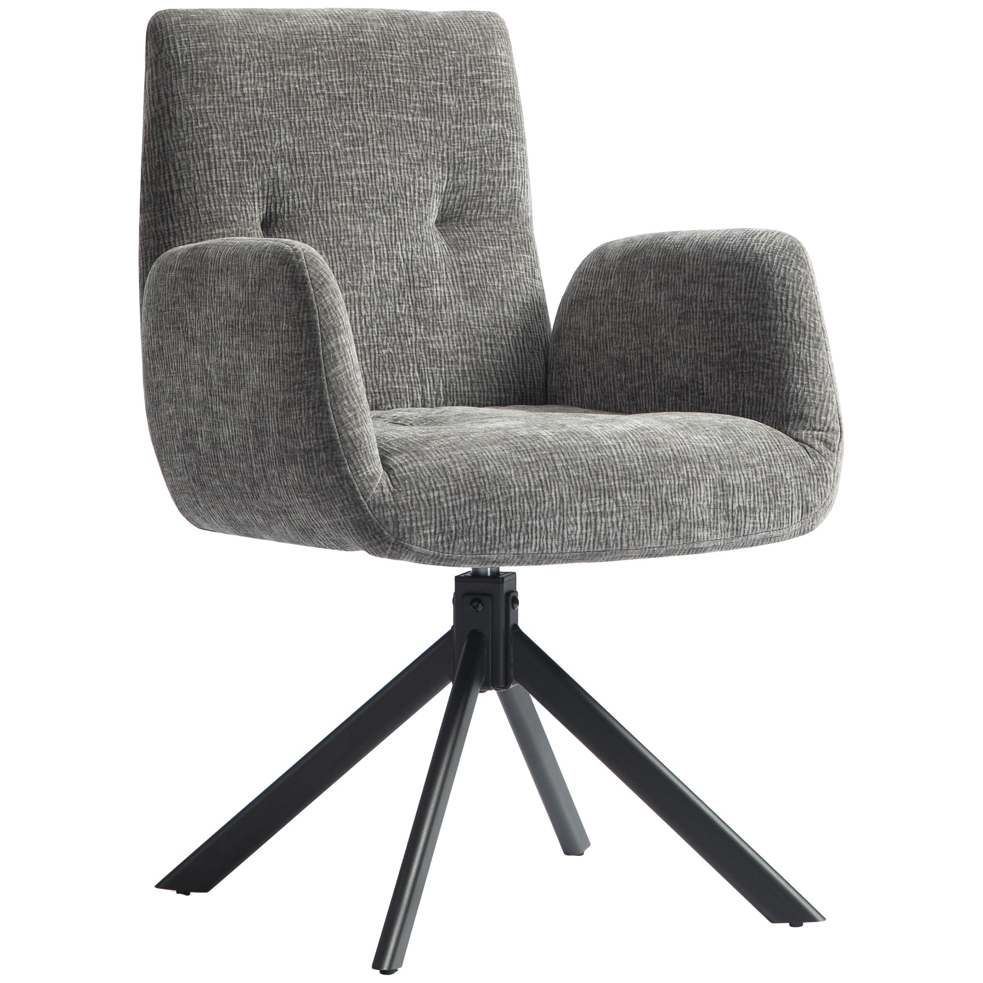 Armchair Swivel Lounge Chair with Armrest, Wool-Linen Look, Modern Upholstered Chair with Button Tufting, Steel Legs, for Living Room, Bedroom, Dark Grey