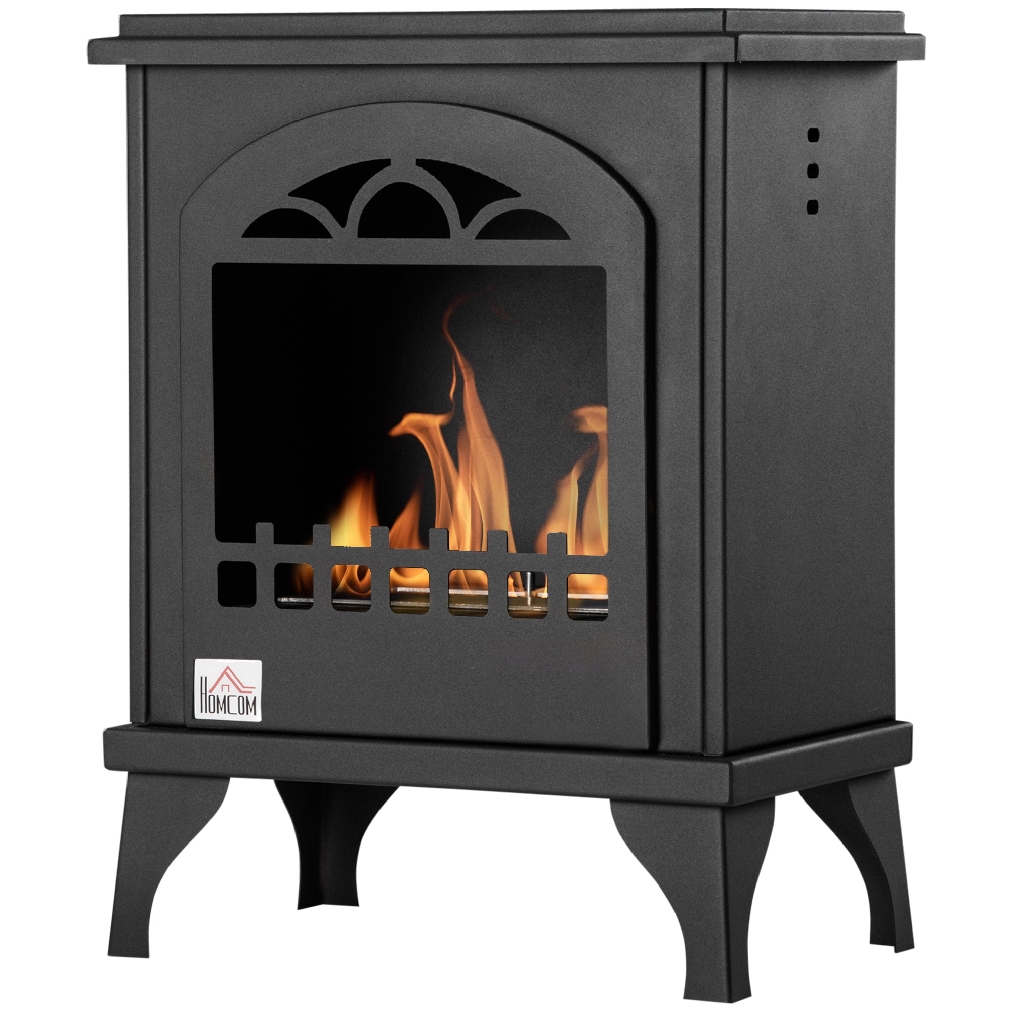 Free Standing Bioethanol Fireplace 7000 BTU Bioethanol Stove with 1.2 L Tank Stainless Steel Fire Snuffer 3H Combustion Time for Indoors 20-25 m² 41x25x54 cm Black