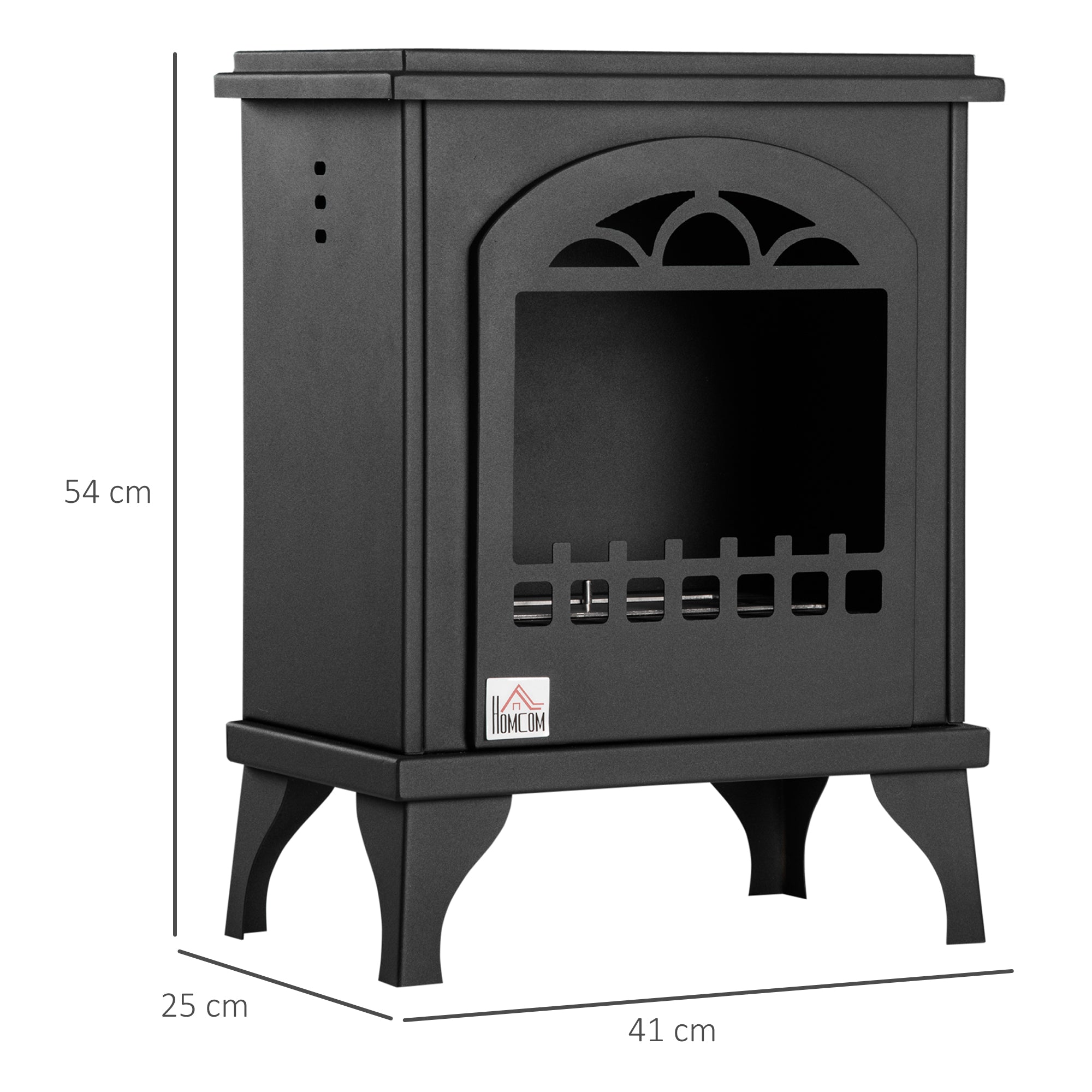 Free Standing Bioethanol Fireplace 7000 BTU Bioethanol Stove with 1.2 L Tank Stainless Steel Fire Snuffer 3H Combustion Time for Indoors 20-25 m² 41x25x54 cm Black