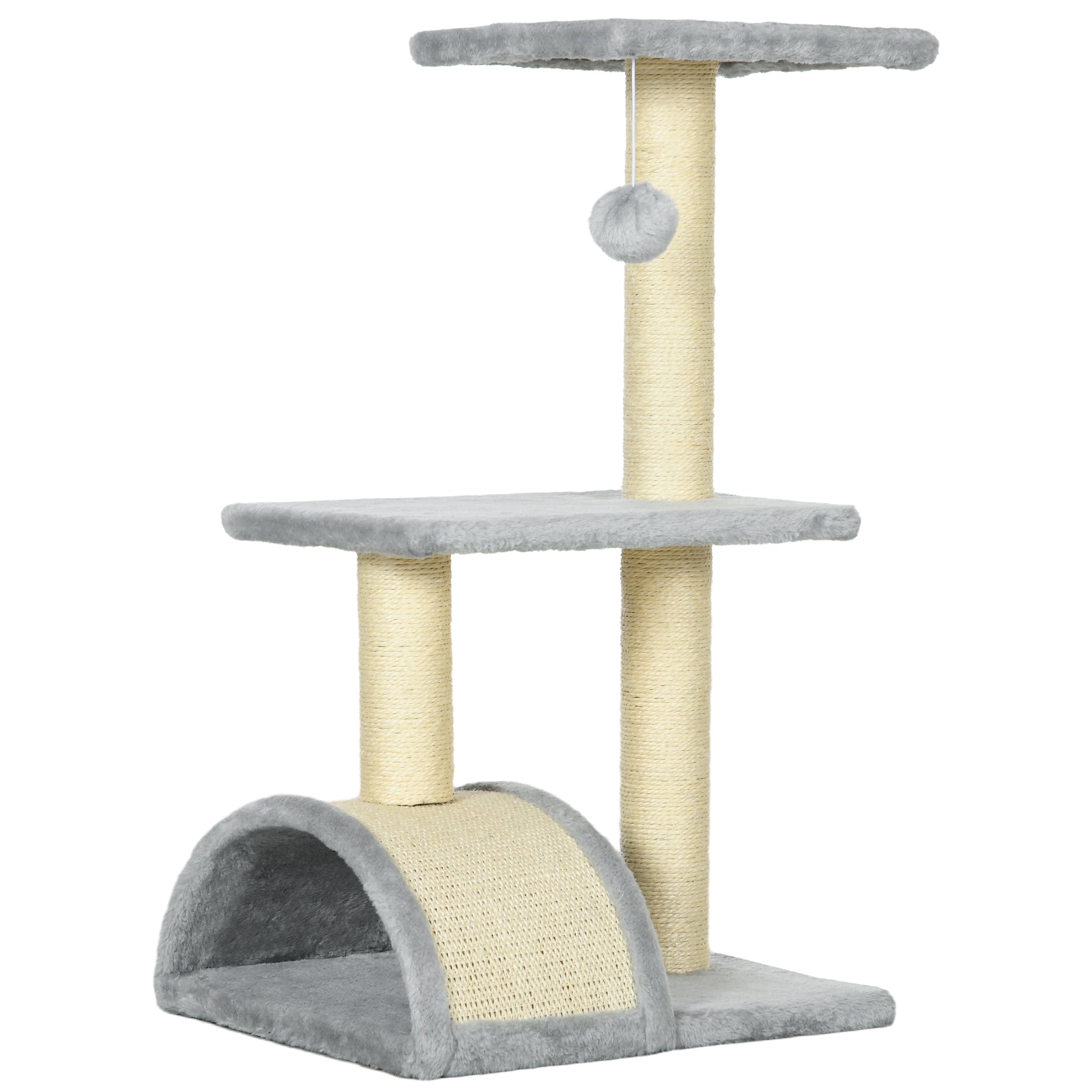 72 cm Cat Tower with Plush Balls, Sisal Posts, Platform, Scratching Pad Multi-Level Cat Tree, Climbing Tree, for Medium-Sized Cats, Light Gray
