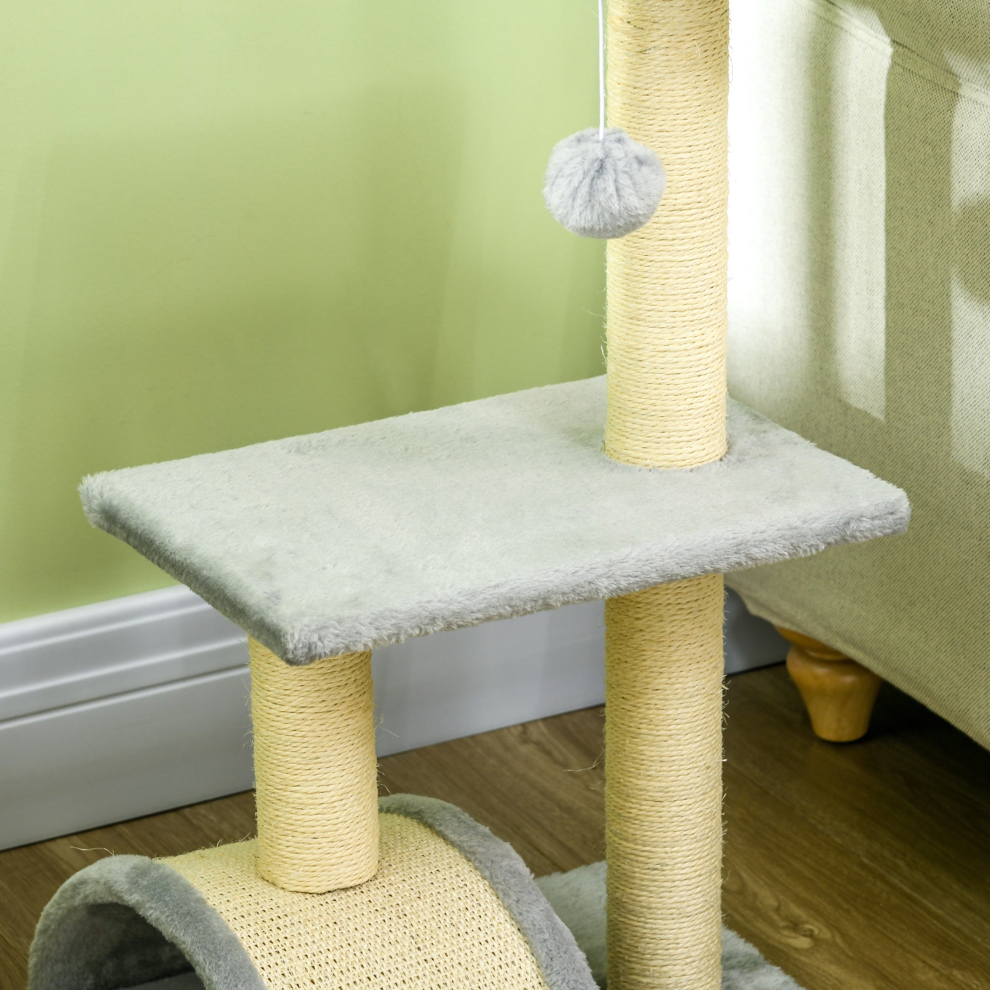 72 cm Cat Tower with Plush Balls, Sisal Posts, Platform, Scratching Pad Multi-Level Cat Tree, Climbing Tree, for Medium-Sized Cats, Light Gray
