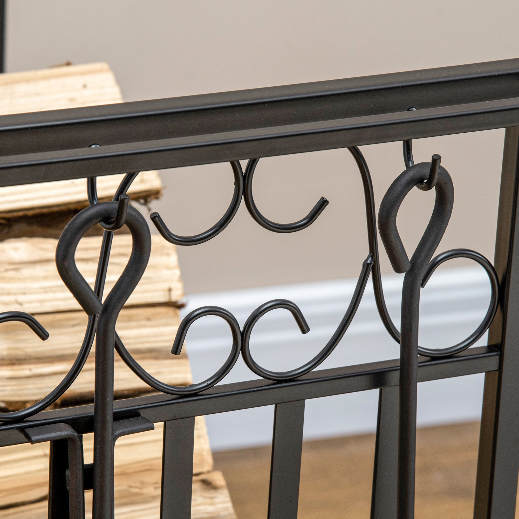 Firewood Stand with Fireplace Tools, Wood Rack, Firewood Storage, Fireplace Tool Set, Steel Black 75 x 30 x 60 cm