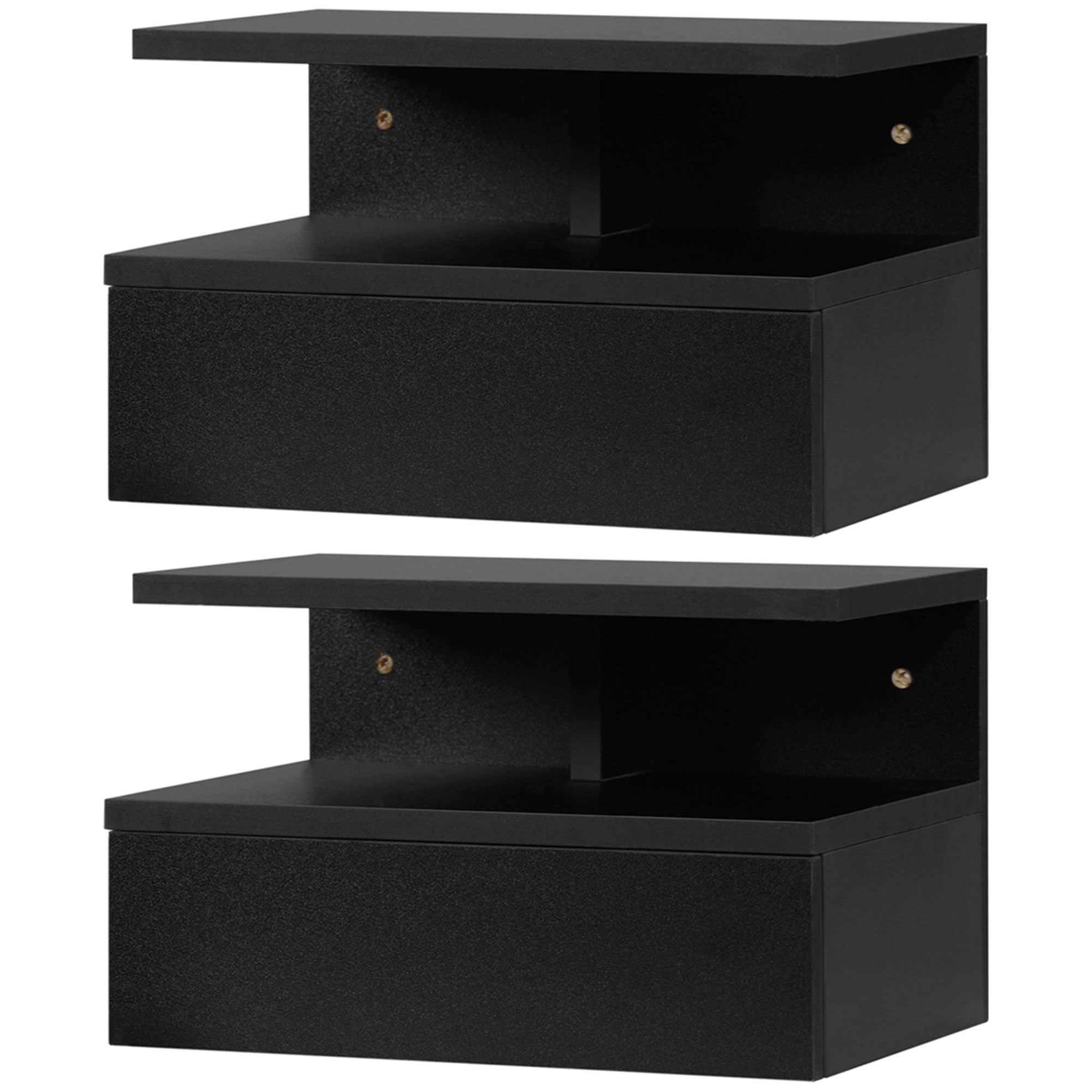 Set of 2 Floating Bedside Tables Hanging Bedside Tables with 1 Drawer and Open Shelf for Bedroom 35x32x22.5 cm Black