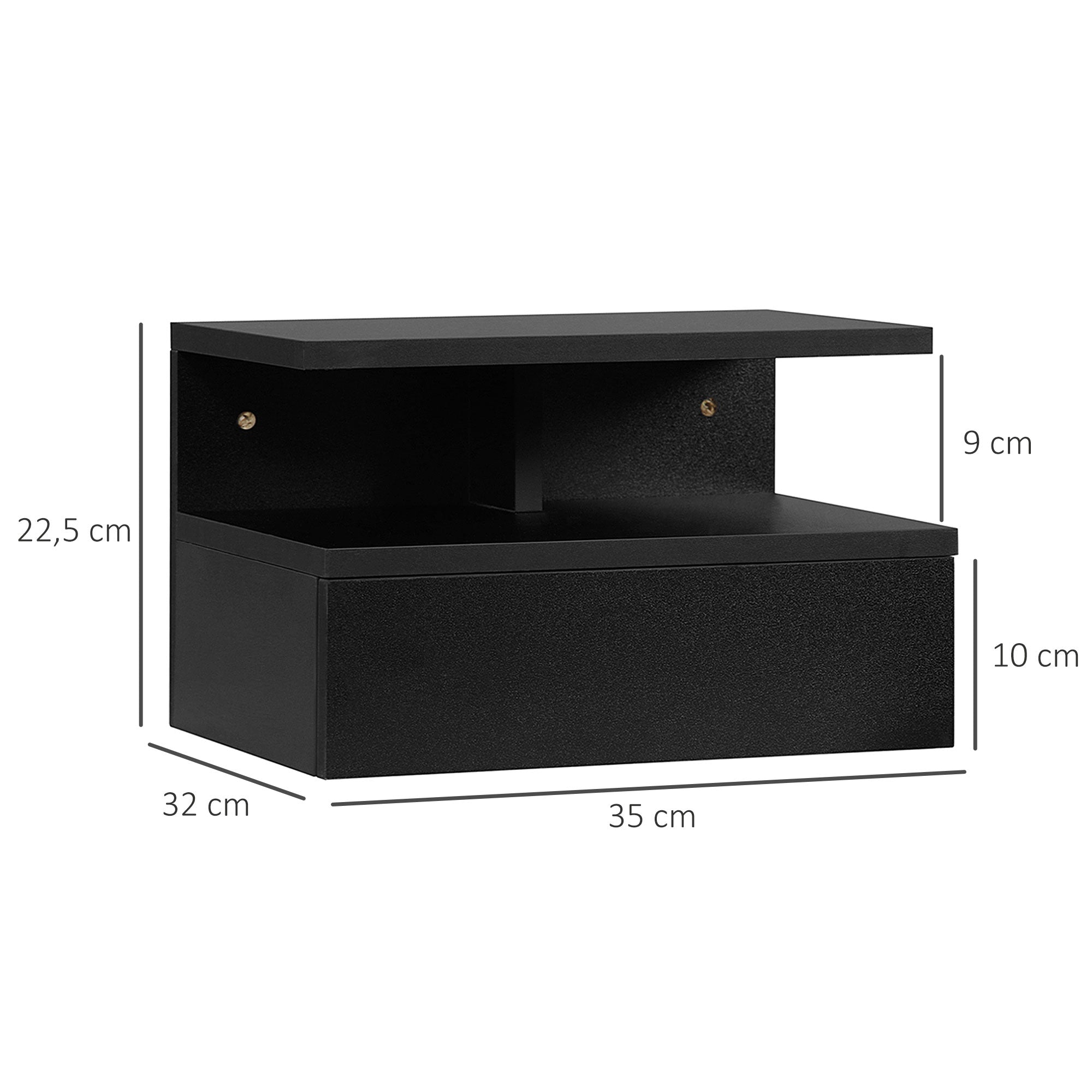 Set of 2 Floating Bedside Tables Hanging Bedside Tables with 1 Drawer and Open Shelf for Bedroom 35x32x22.5 cm Black