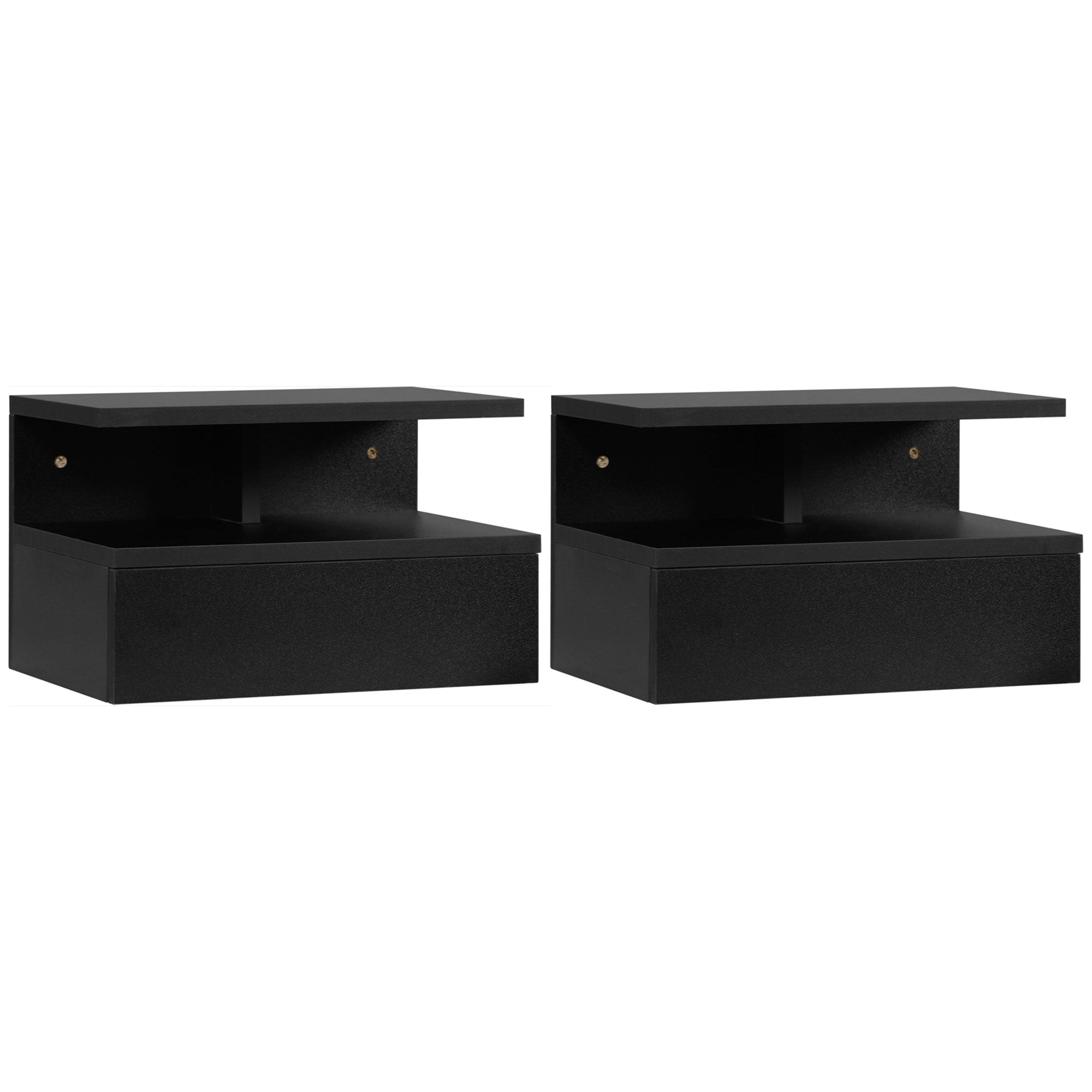 Set of 2 Floating Bedside Tables Hanging Bedside Tables with 1 Drawer and Open Shelf for Bedroom 35x32x22.5 cm Black