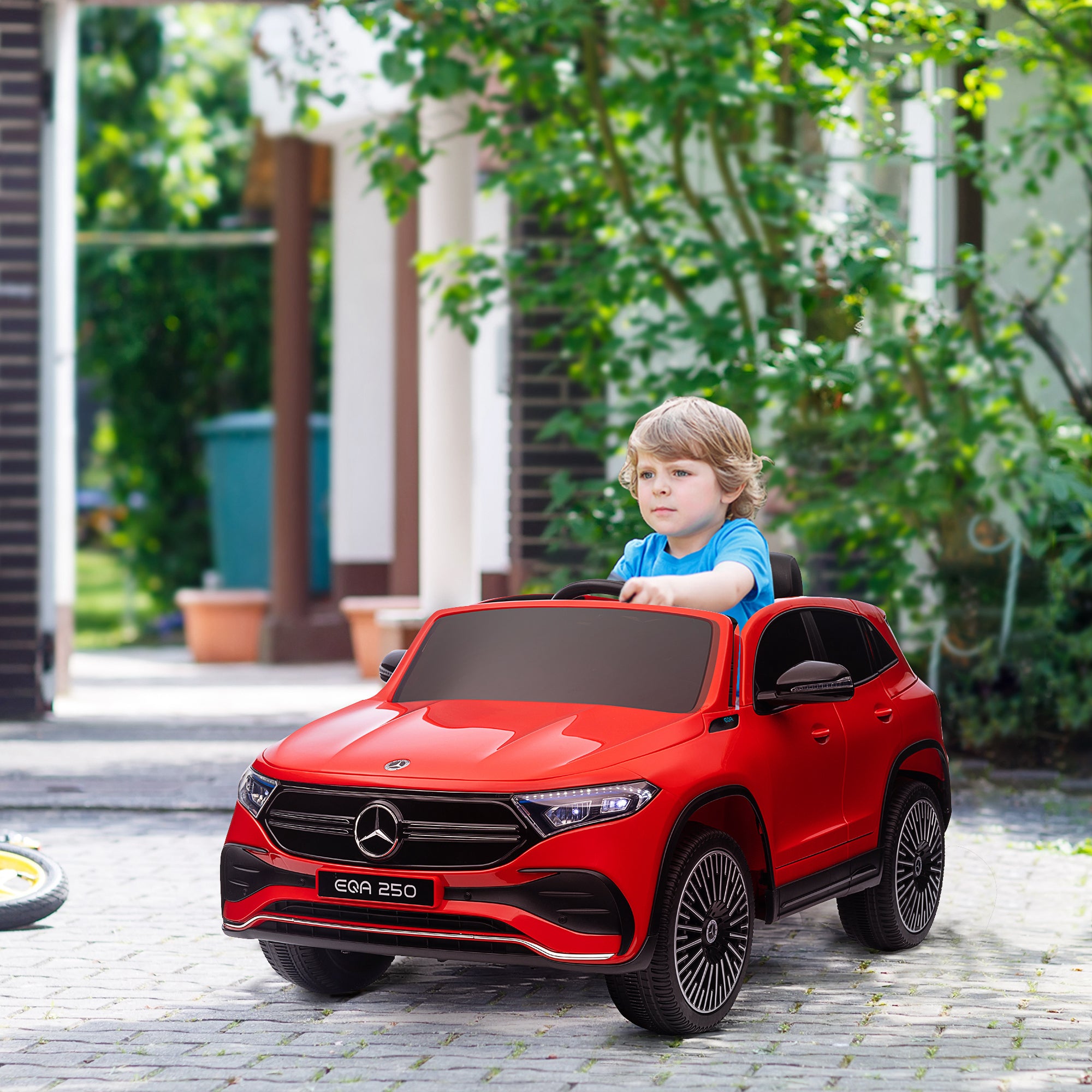 Kids Electric Car 3-8 Years with Mercedes Benz EQA 12V License, Remote Control, Headlights and Horn, 111.5x69x52.5 cm, Red and Black