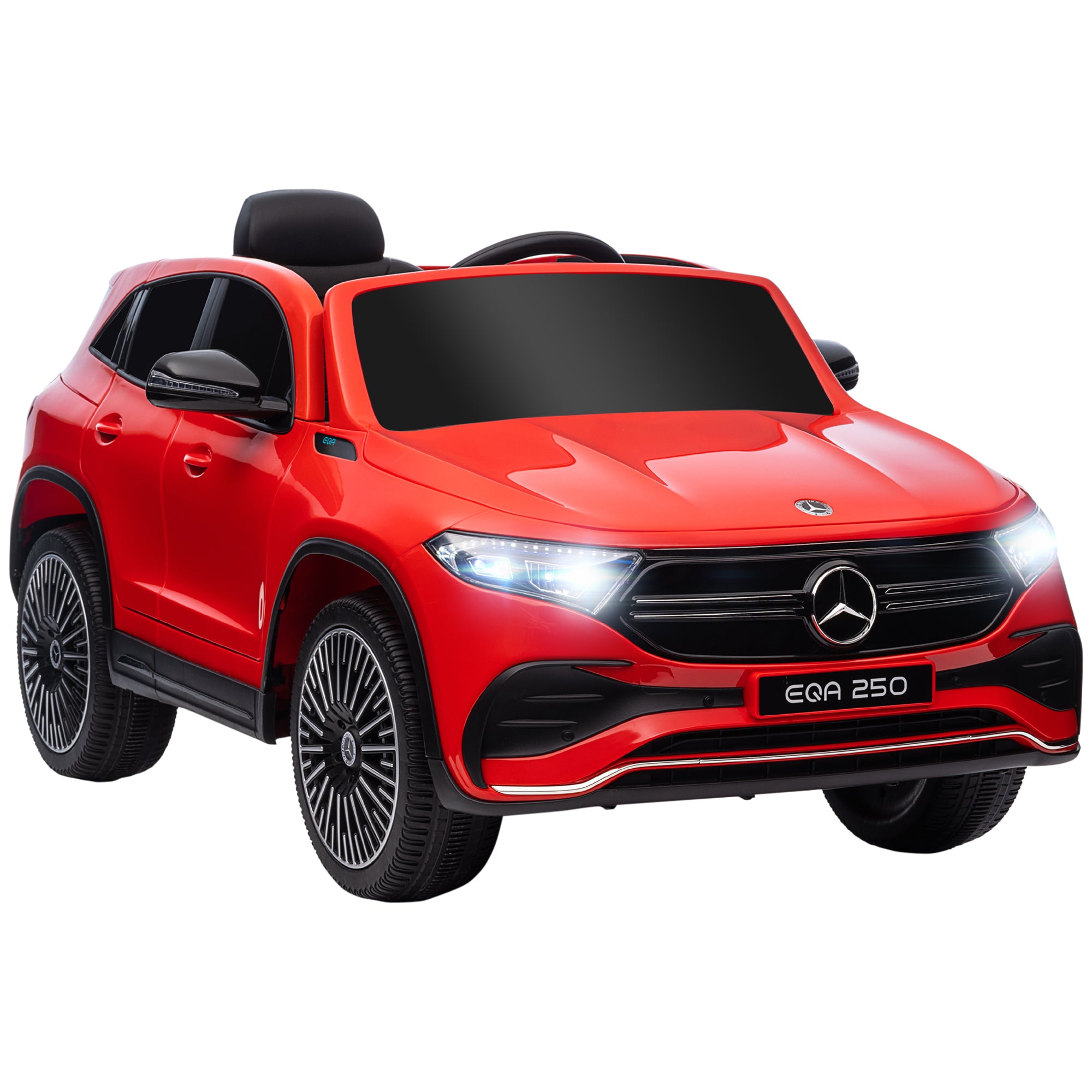 Kids Electric Car 3-8 Years with Mercedes Benz EQA 12V License, Remote Control, Headlights and Horn, 111.5x69x52.5 cm, Red and Black