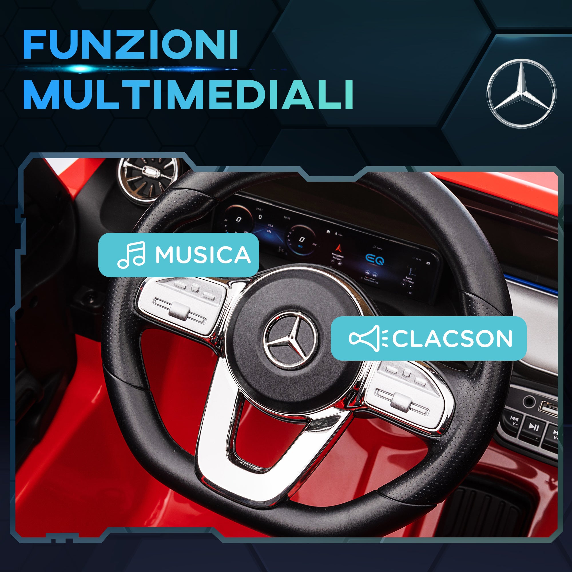 Kids Electric Car 3-8 Years with Mercedes Benz EQA 12V License, Remote Control, Headlights and Horn, 111.5x69x52.5 cm, Red and Black