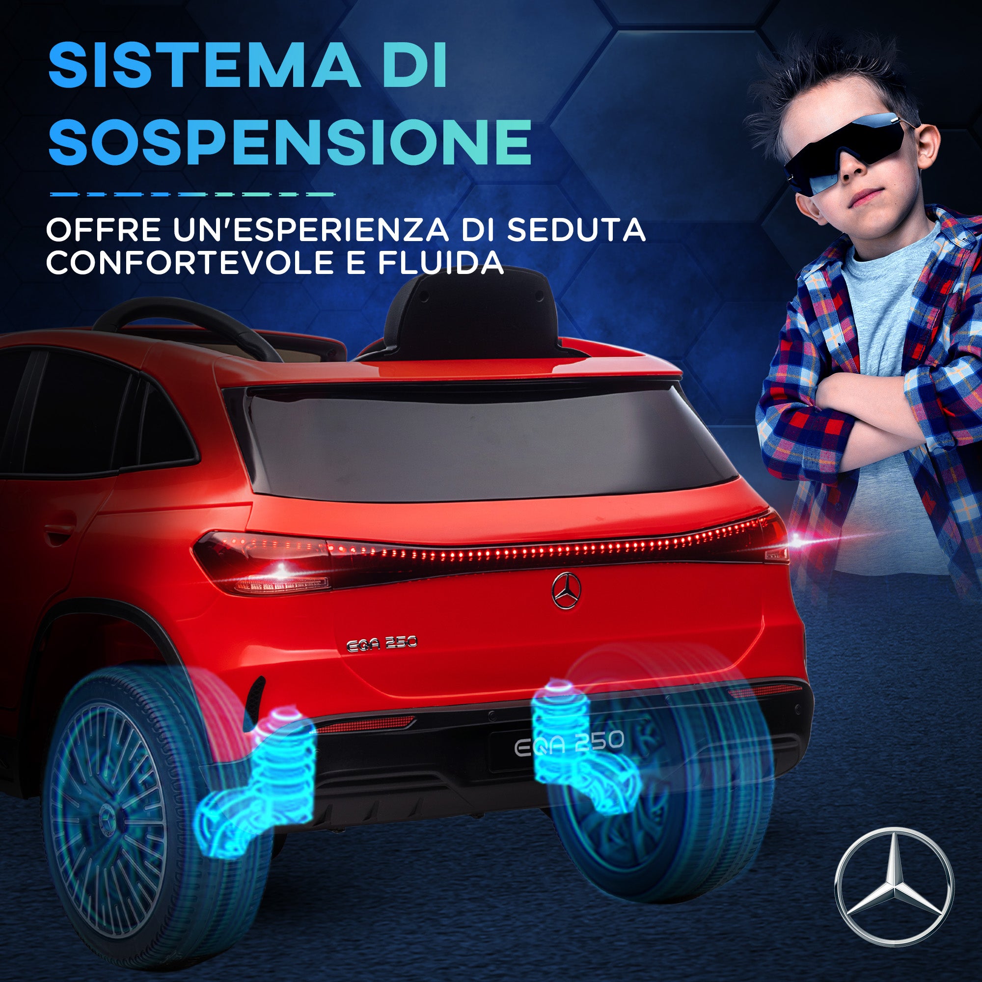 Kids Electric Car 3-8 Years with Mercedes Benz EQA 12V License, Remote Control, Headlights and Horn, 111.5x69x52.5 cm, Red and Black
