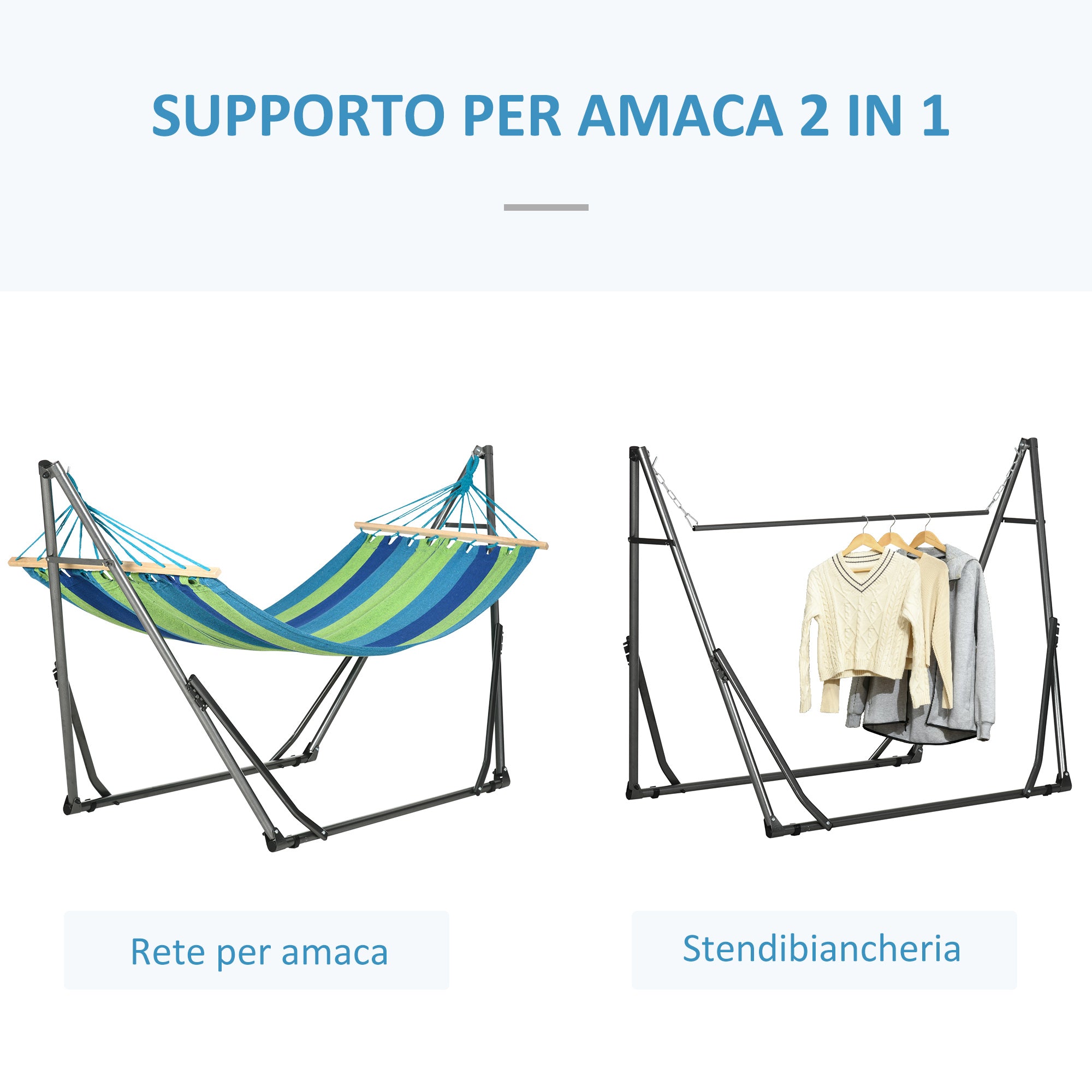 Self-standing Foldable Hammock Stand, Cotton Hammock and Steel Frame, Max capacity 120kg, 270x100x94cm