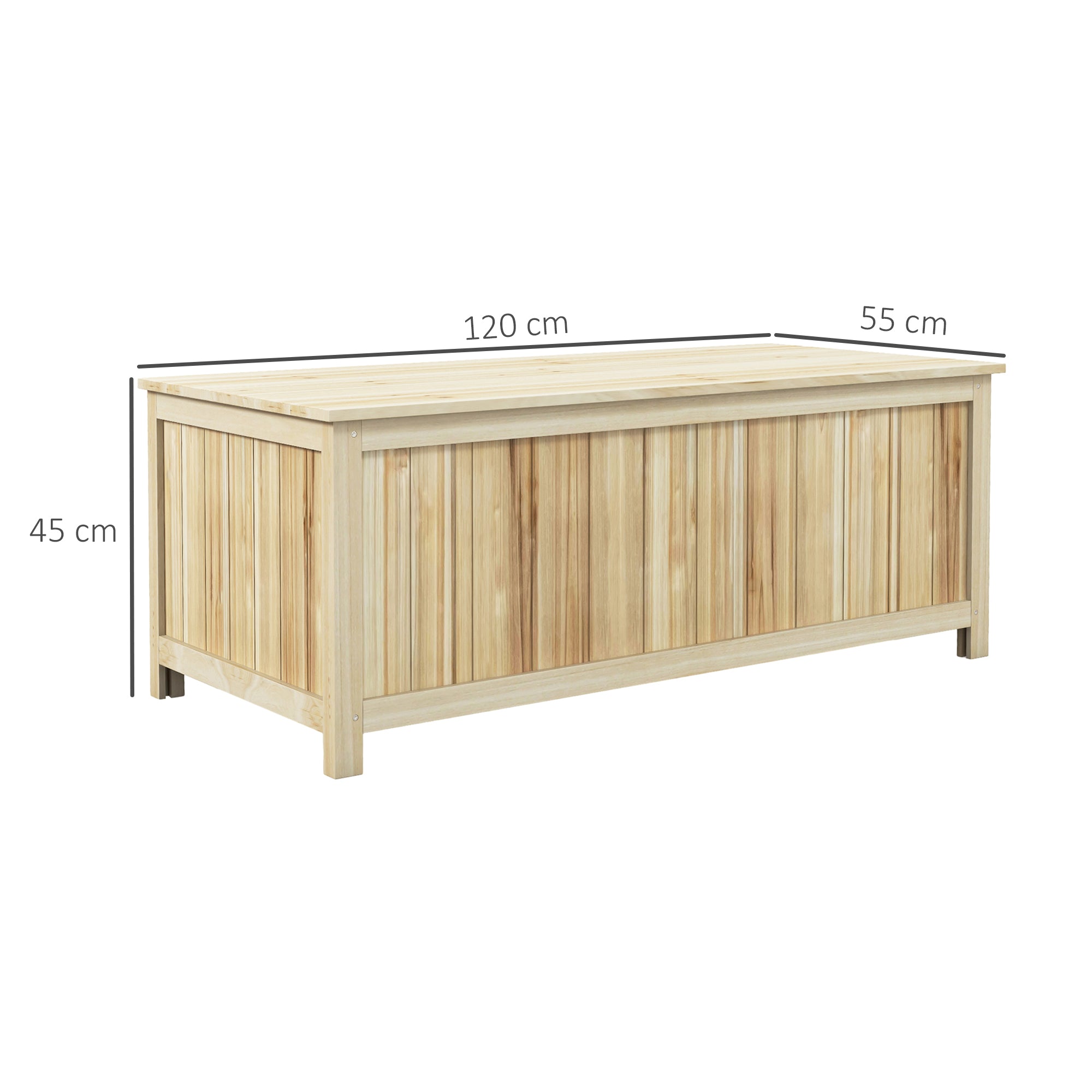 172L Wood Garden Storage Chest with Struts, for Outdoor - 120L x 55W x 45H cm