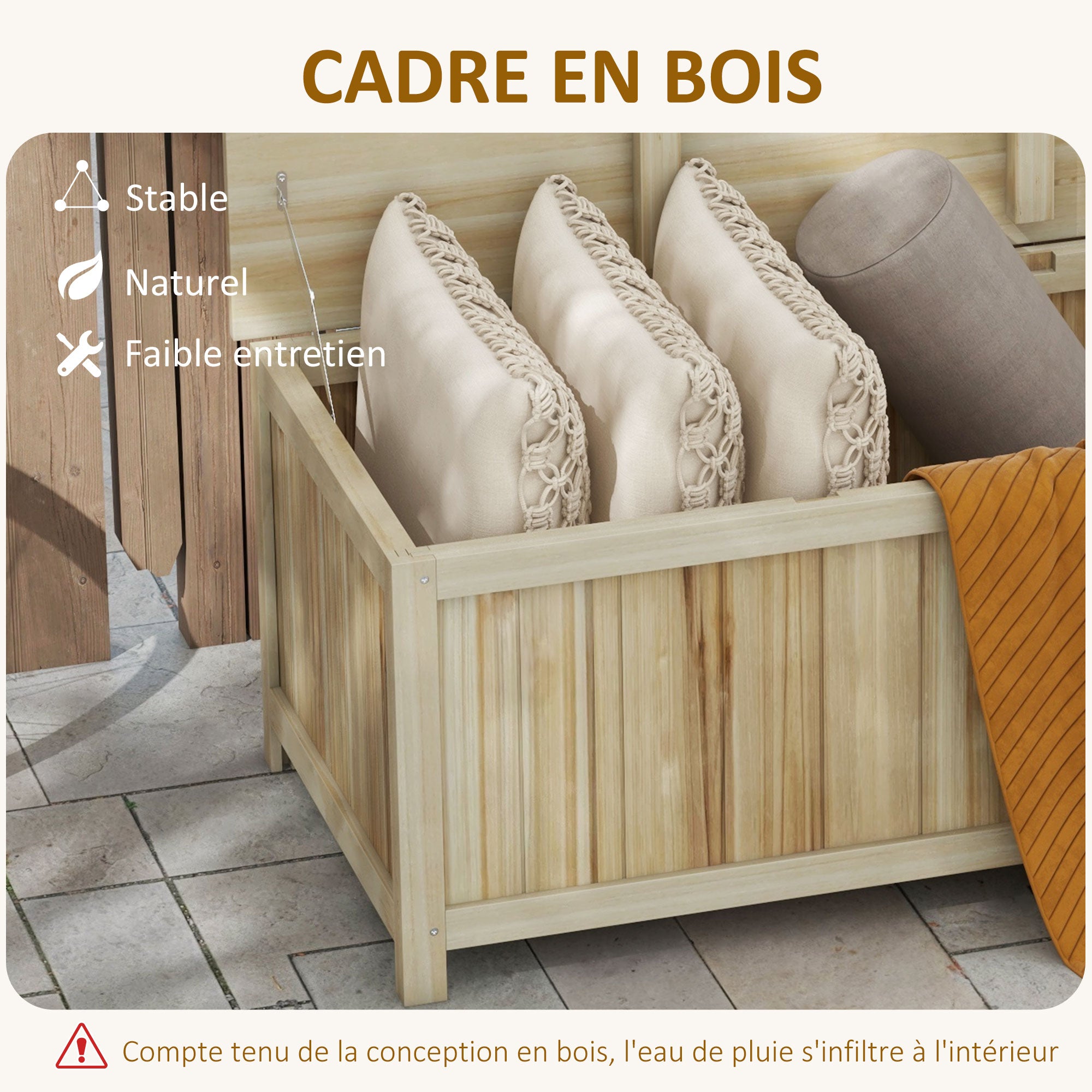 172L Wood Garden Storage Chest with Struts, for Outdoor - 120L x 55W x 45H cm