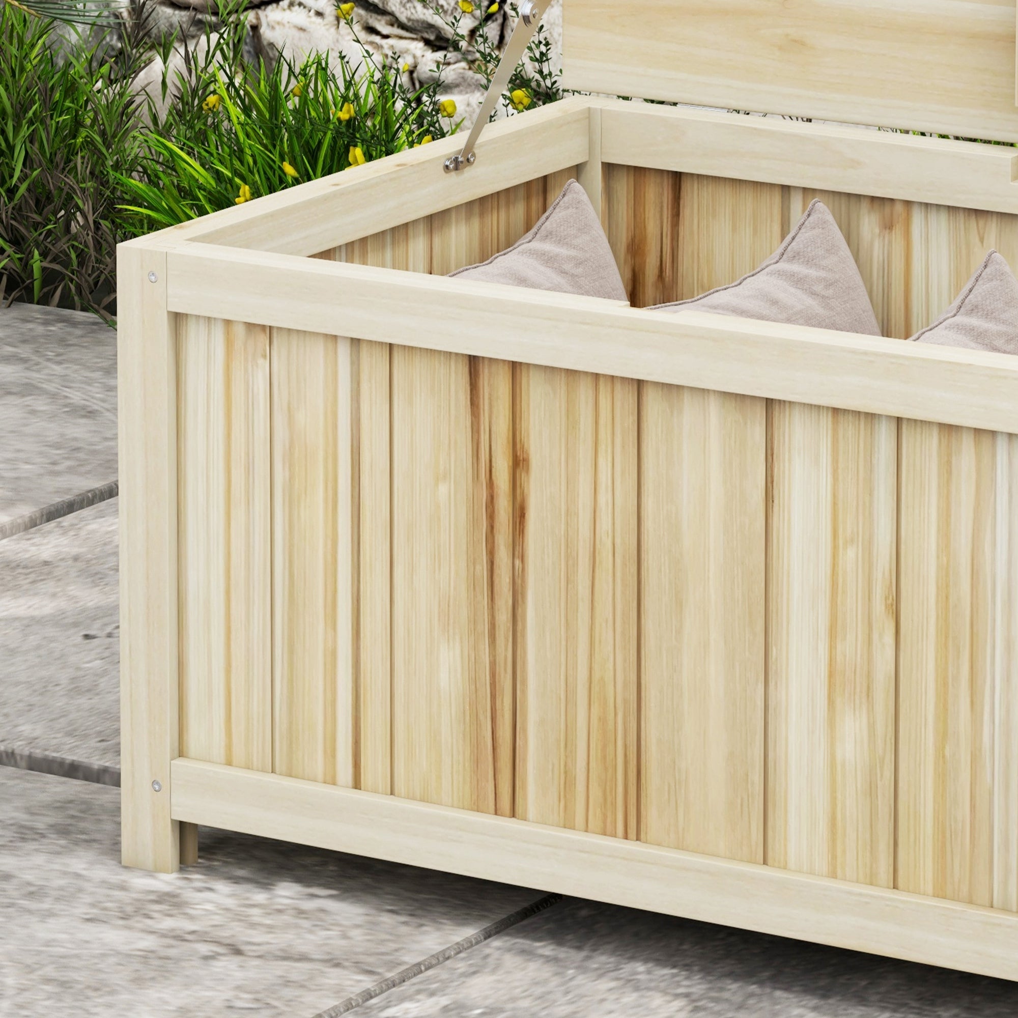 172L Wood Garden Storage Chest with Struts, for Outdoor - 120L x 55W x 45H cm