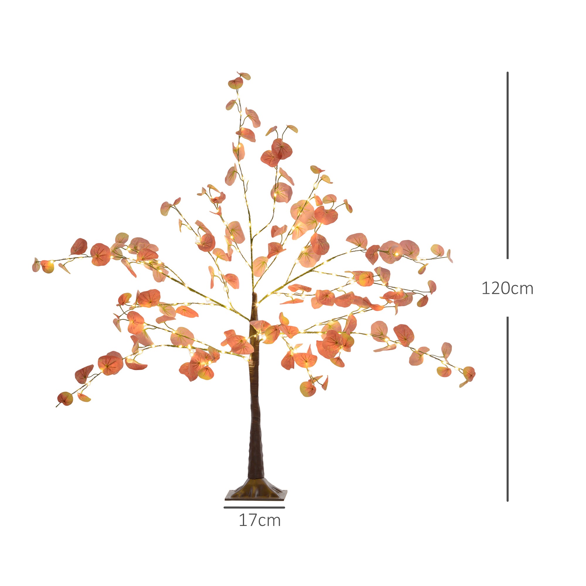Autumnal Artificial Eucalyptus Tree 120 cm Tree Lamp with 175 LED Lights and Base Christmas Decoration for Indoors and Outdoors Orange