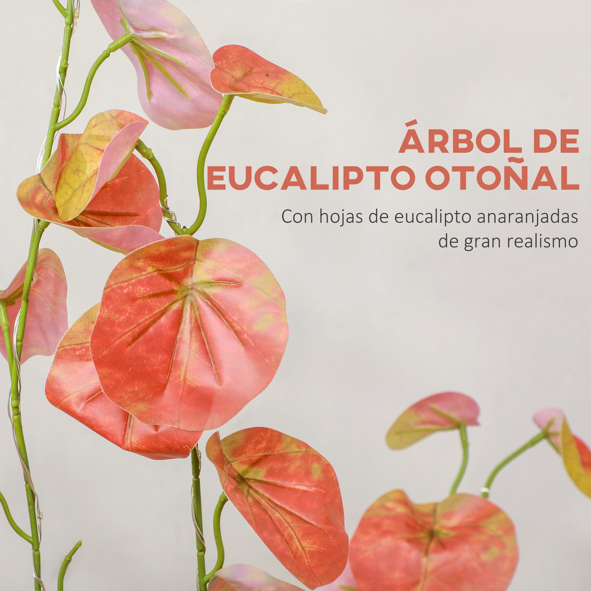 Autumnal Artificial Eucalyptus Tree 120 cm Tree Lamp with 175 LED Lights and Base Christmas Decoration for Indoors and Outdoors Orange