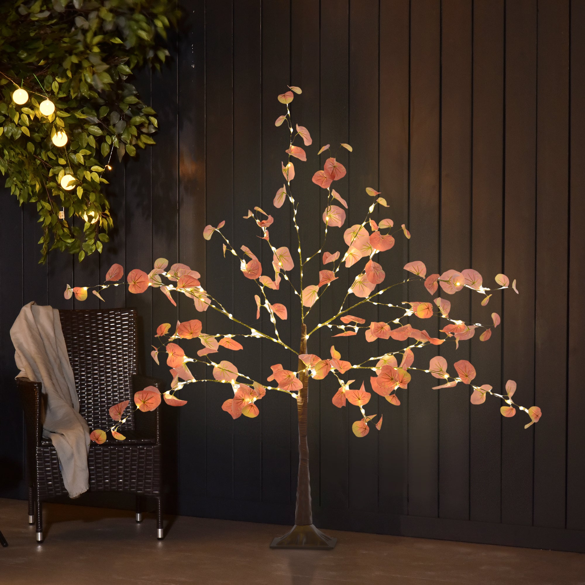 Autumnal Artificial Eucalyptus Tree 120 cm Tree Lamp with 175 LED Lights and Base Christmas Decoration for Indoors and Outdoors Orange