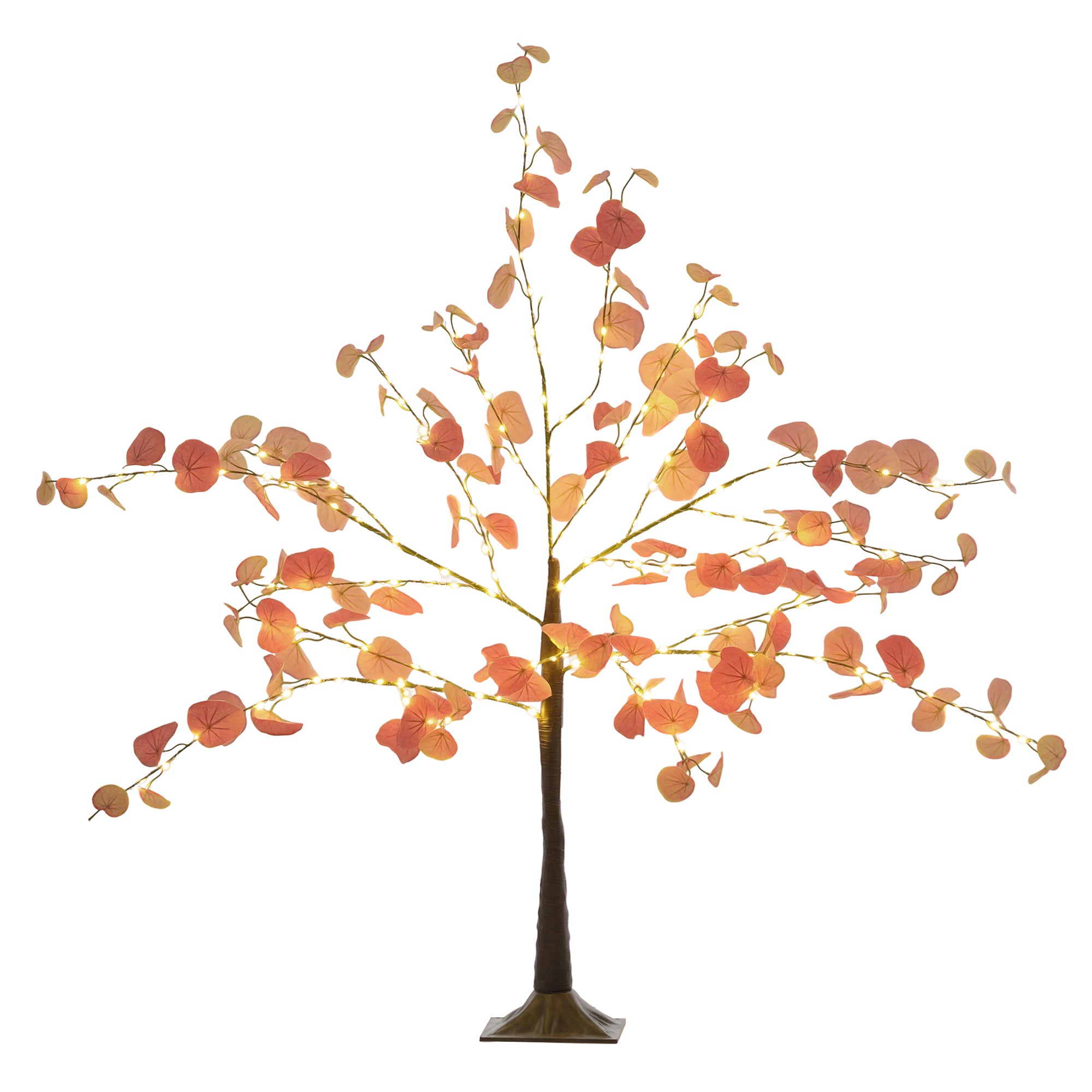 Autumnal Artificial Eucalyptus Tree 120 cm Tree Lamp with 175 LED Lights and Base Christmas Decoration for Indoors and Outdoors Orange