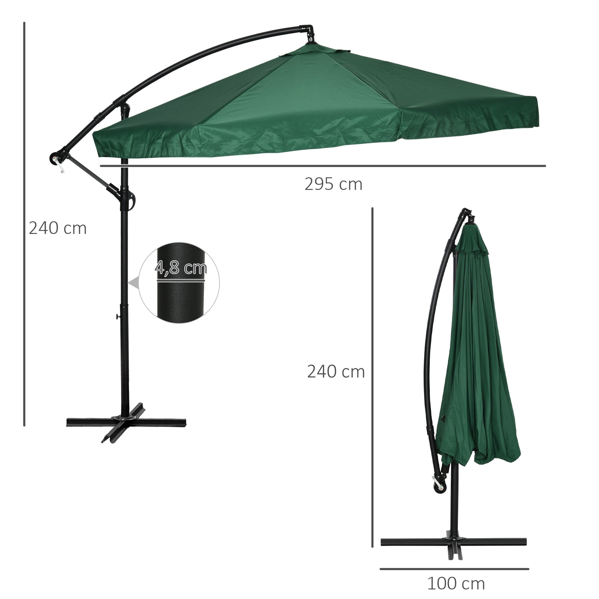 Offset Octagonal Umbrella 360 ° Rotating Crank with Mosquito Net and Cross Base Ø 295 x 242H cm - Green
