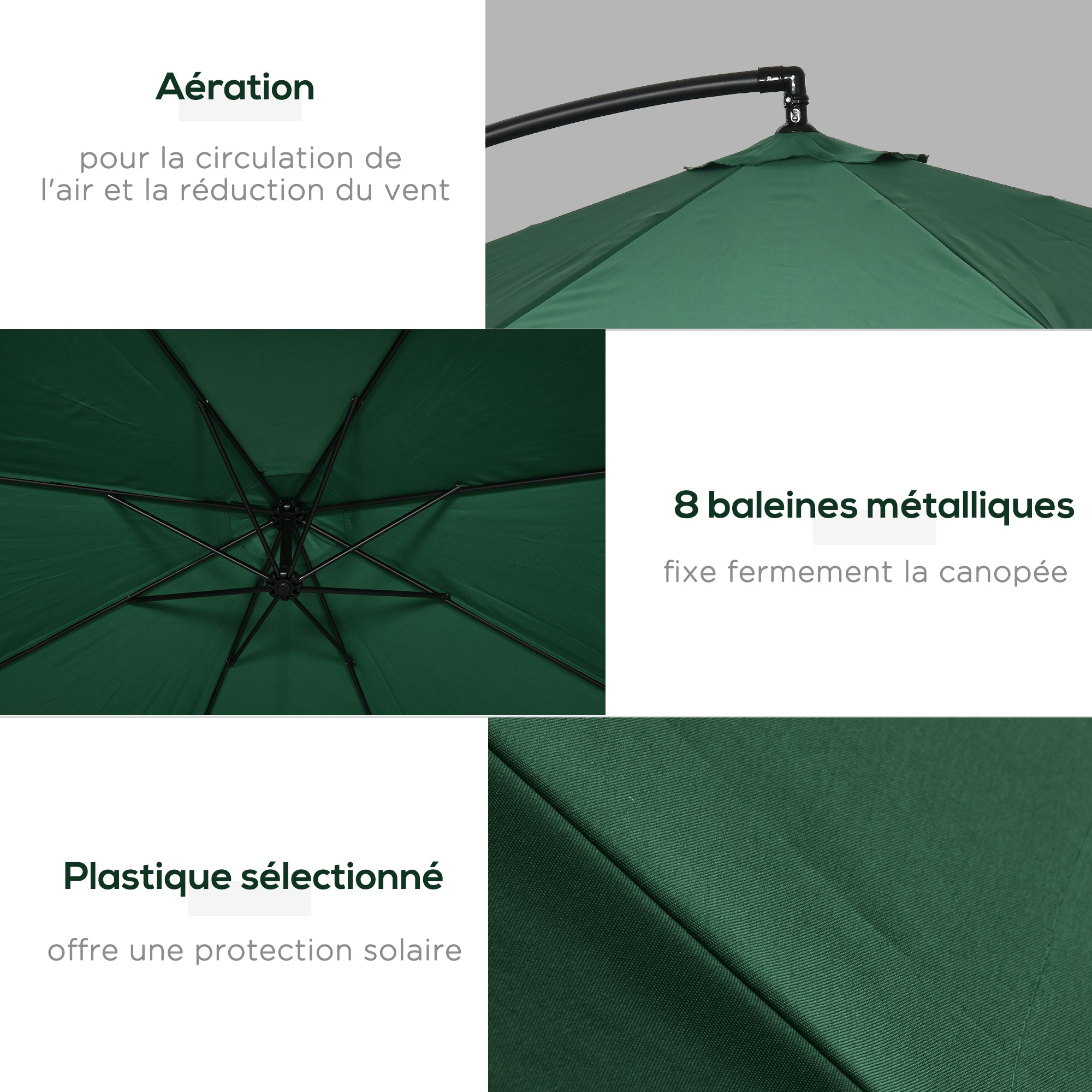 Offset Octagonal Umbrella 360 ° Rotating Crank with Mosquito Net and Cross Base Ø 295 x 242H cm - Green