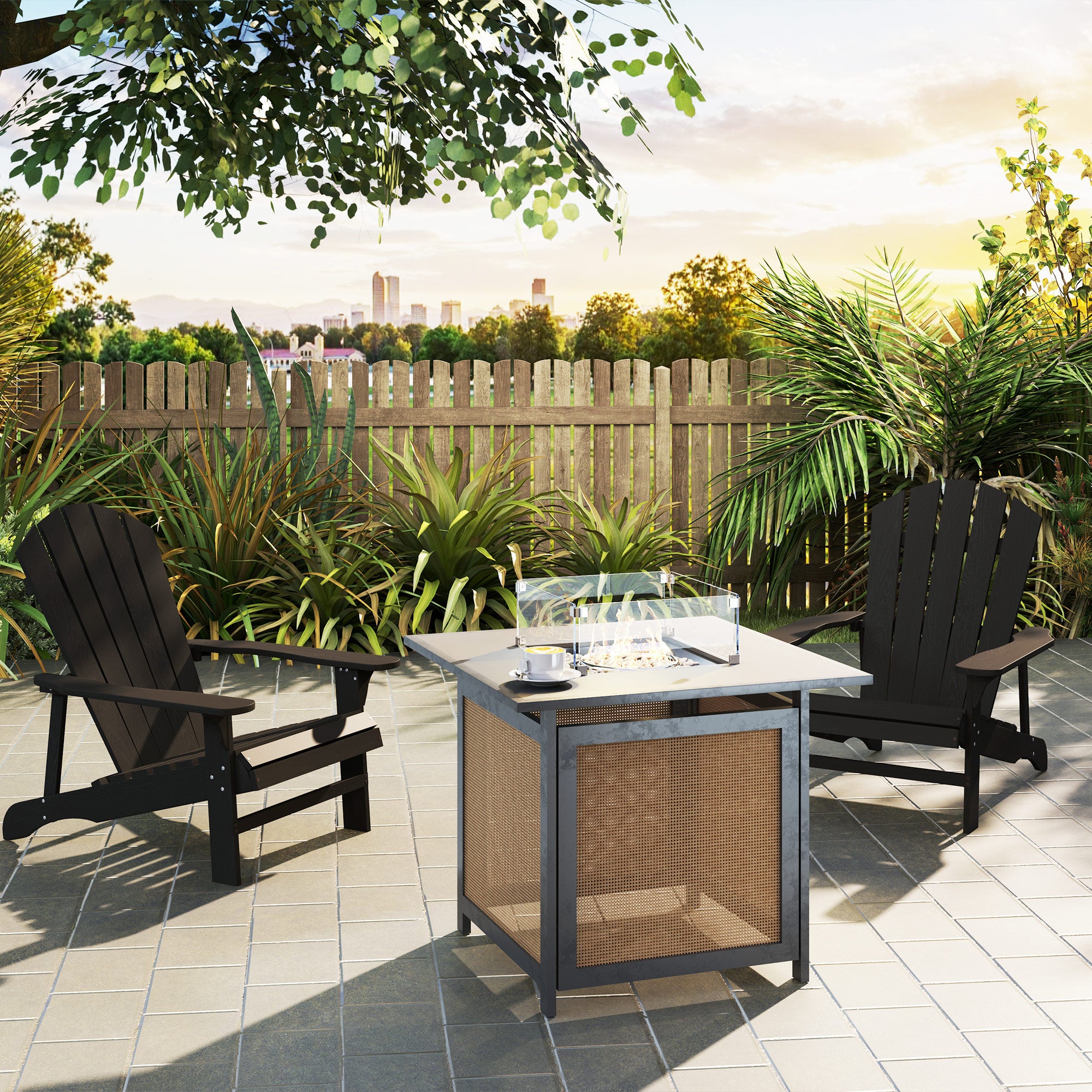 Weather-Resistant Wooden Adirondack Chair for Outdoors — High Back Garden Chair with Wide Armrests, Black, 31 x 35 x 35 in