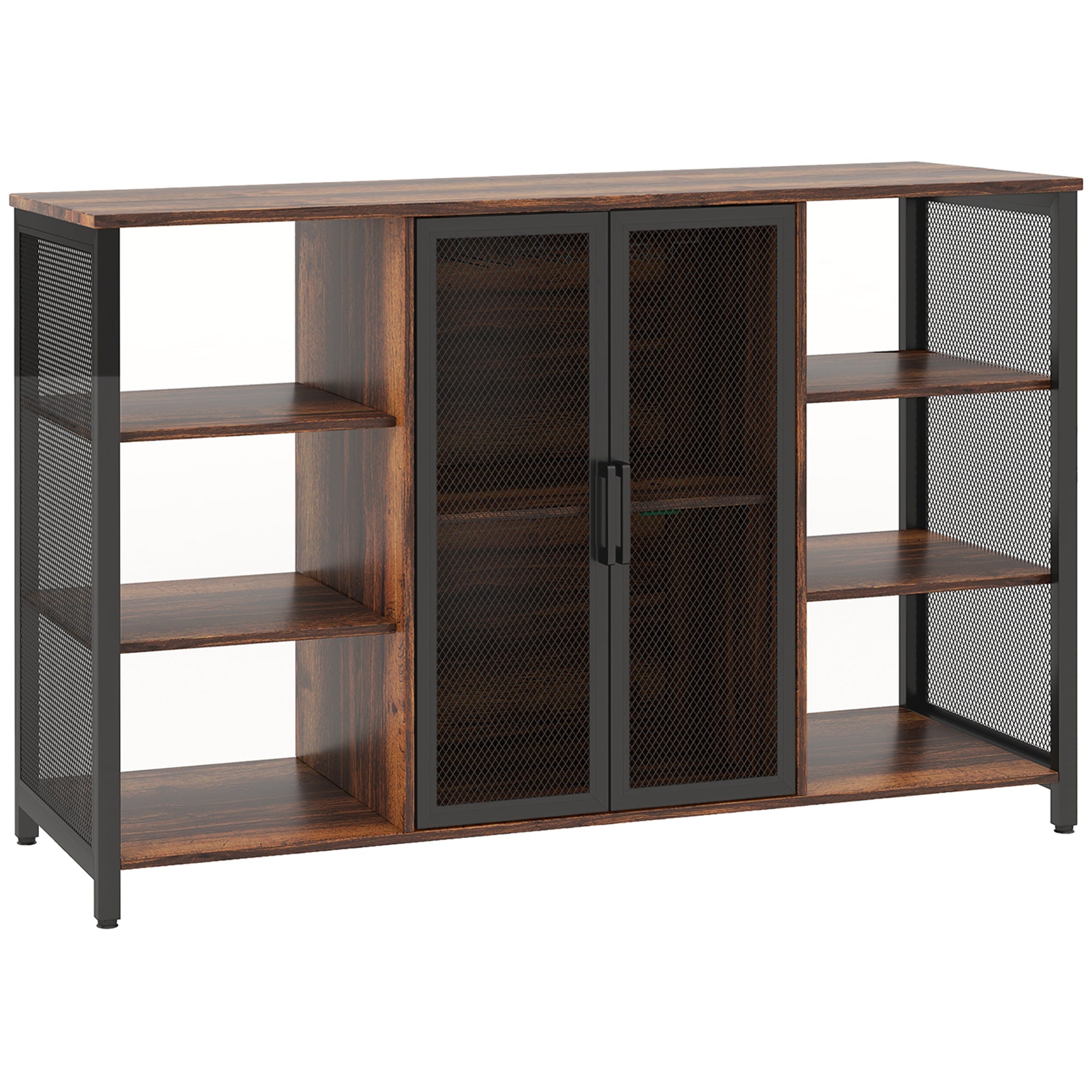 Industrial Kitchen Sideboard Buffet Cabinet with 6 Open Shelves Glass Holder and Adjustable Shelf for Dining Room Bar 120x40x76 cm Rustic Brown