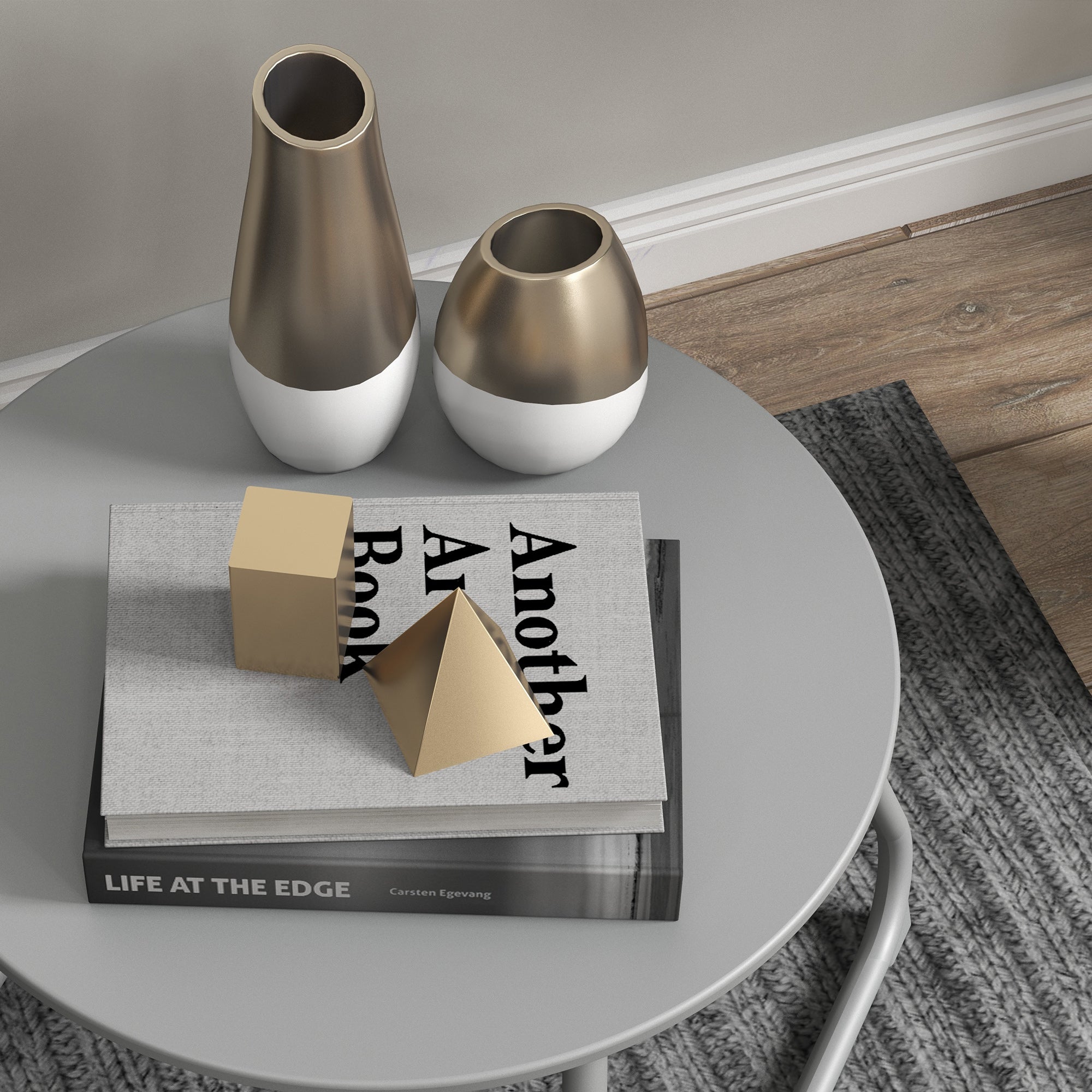 Round garden coffee table, outdoor side table, Ø60 cm, adjustable non-slip pads, epoxy metal, grey