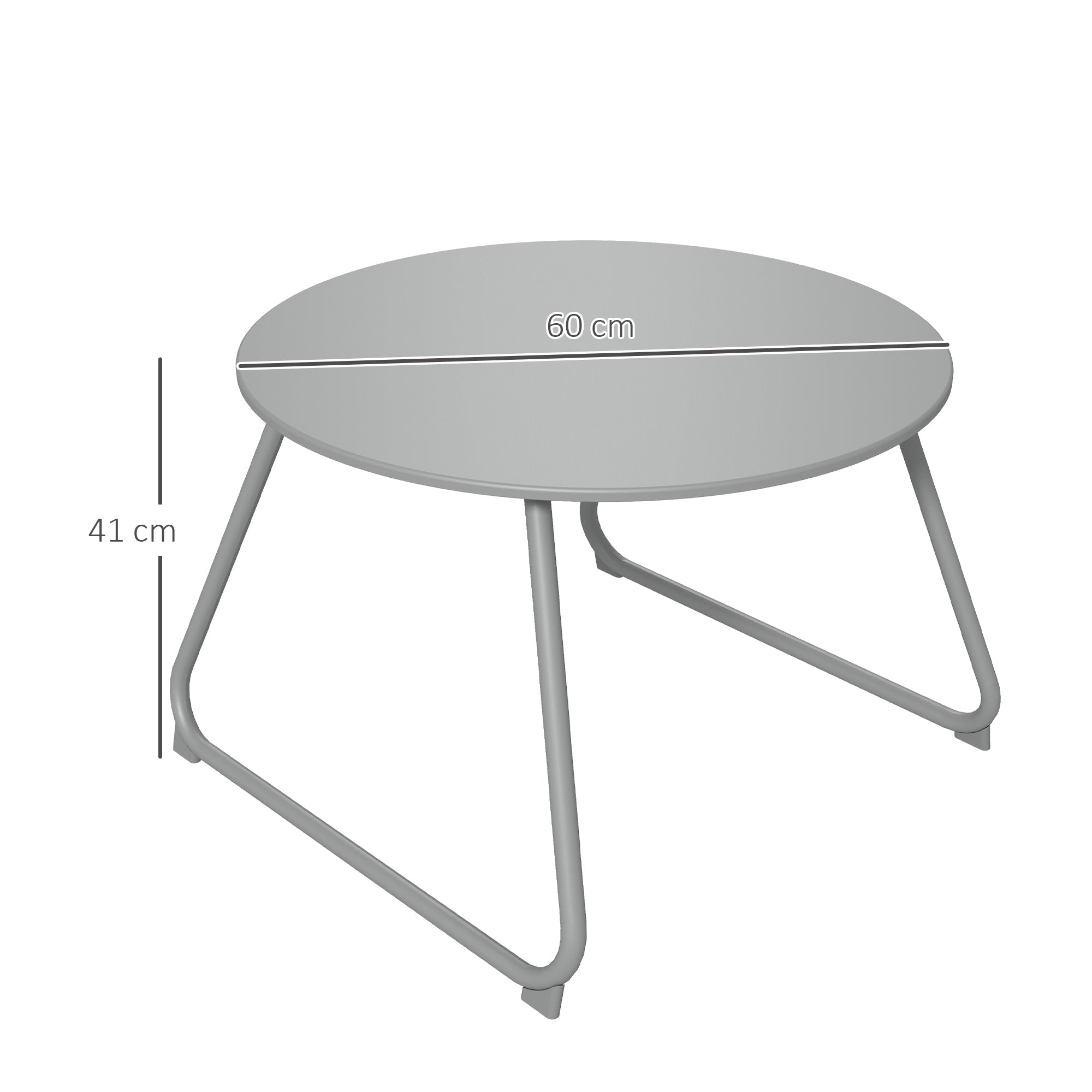 Round garden coffee table, outdoor side table, Ø60 cm, adjustable non-slip pads, epoxy metal, grey