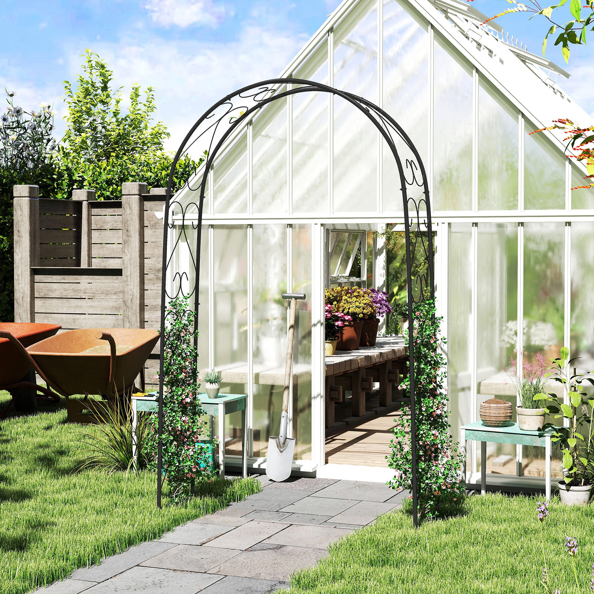 Rose Arch, Steel Garden Arch for Climbing Plants, 125 x 37 x 230 cm Trellis, Garden Decoration, Black