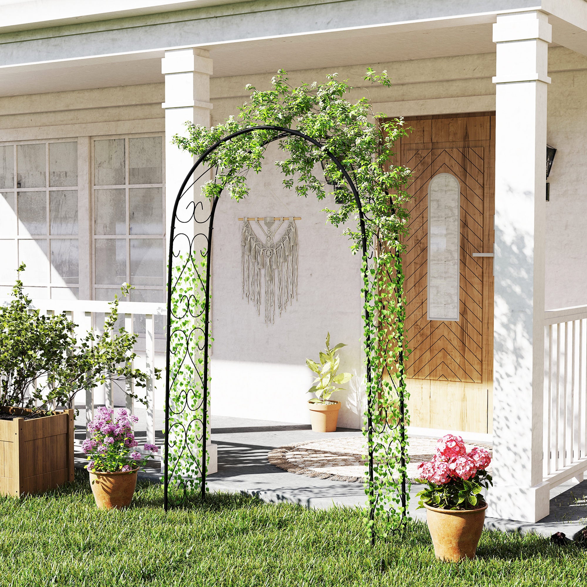 Rose Arch, Steel Garden Arch for Climbing Plants, 125 x 37 x 230 cm Trellis, Garden Decoration, Black