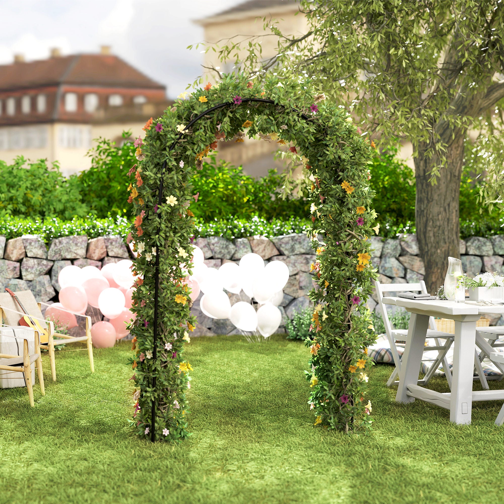 Rose Arch, Steel Garden Arch for Climbing Plants, 125 x 37 x 230 cm Trellis, Garden Decoration, Black