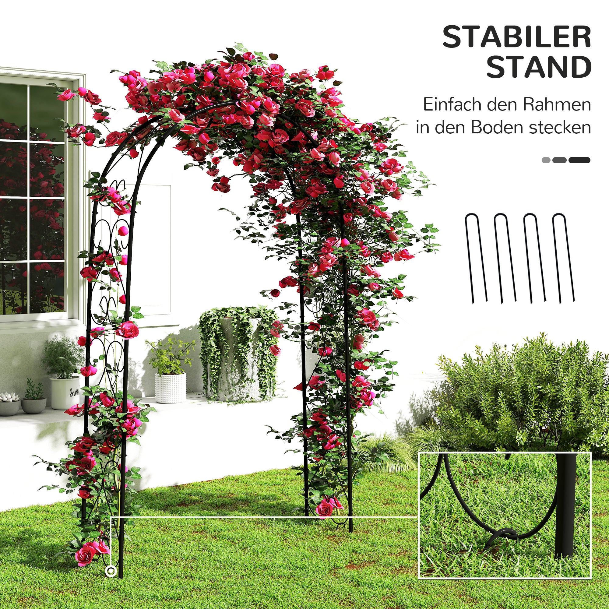 Rose Arch, Steel Garden Arch for Climbing Plants, 125 x 37 x 230 cm Trellis, Garden Decoration, Black