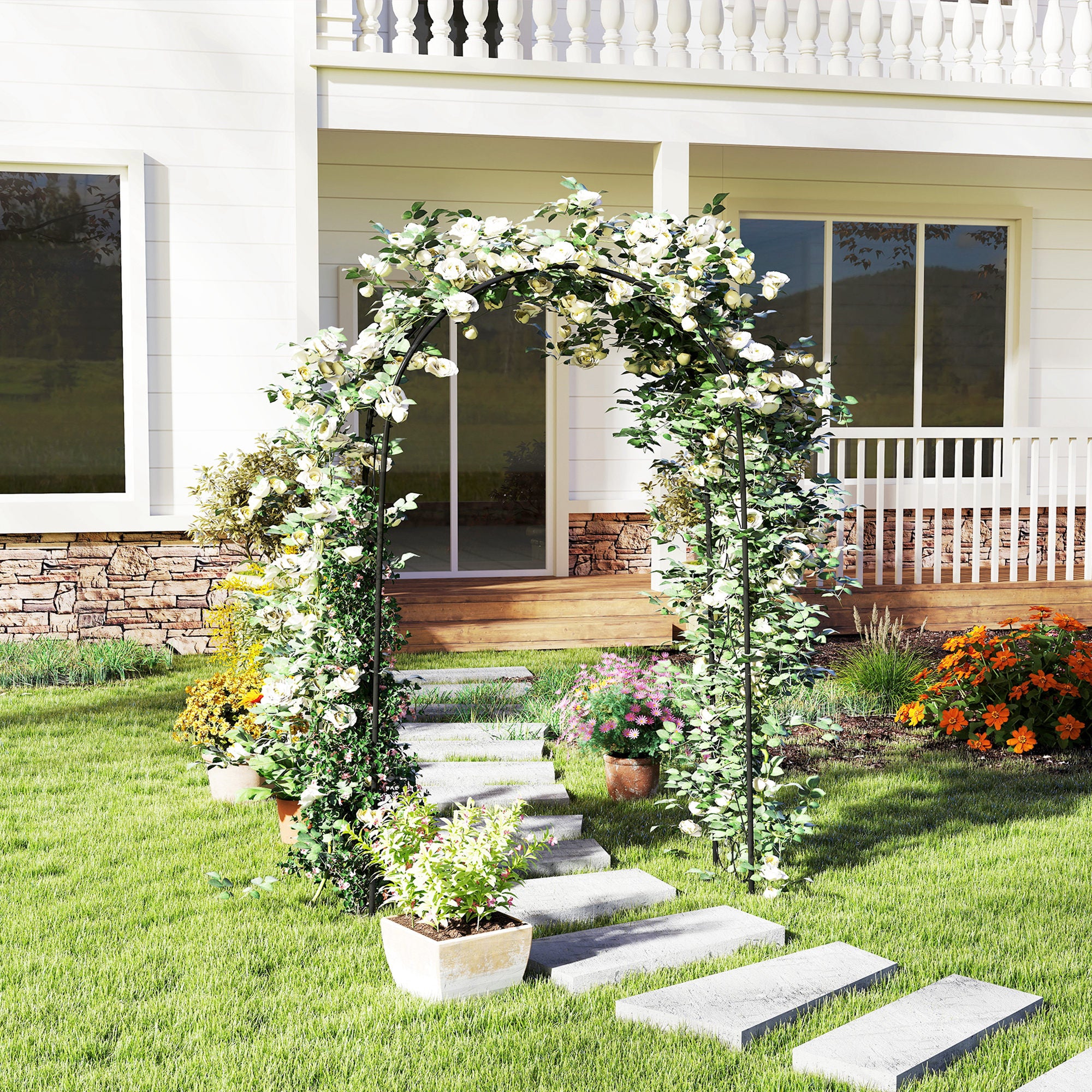 Rose Arch, Steel Garden Arch for Climbing Plants, 125 x 37 x 230 cm Trellis, Garden Decoration, Black