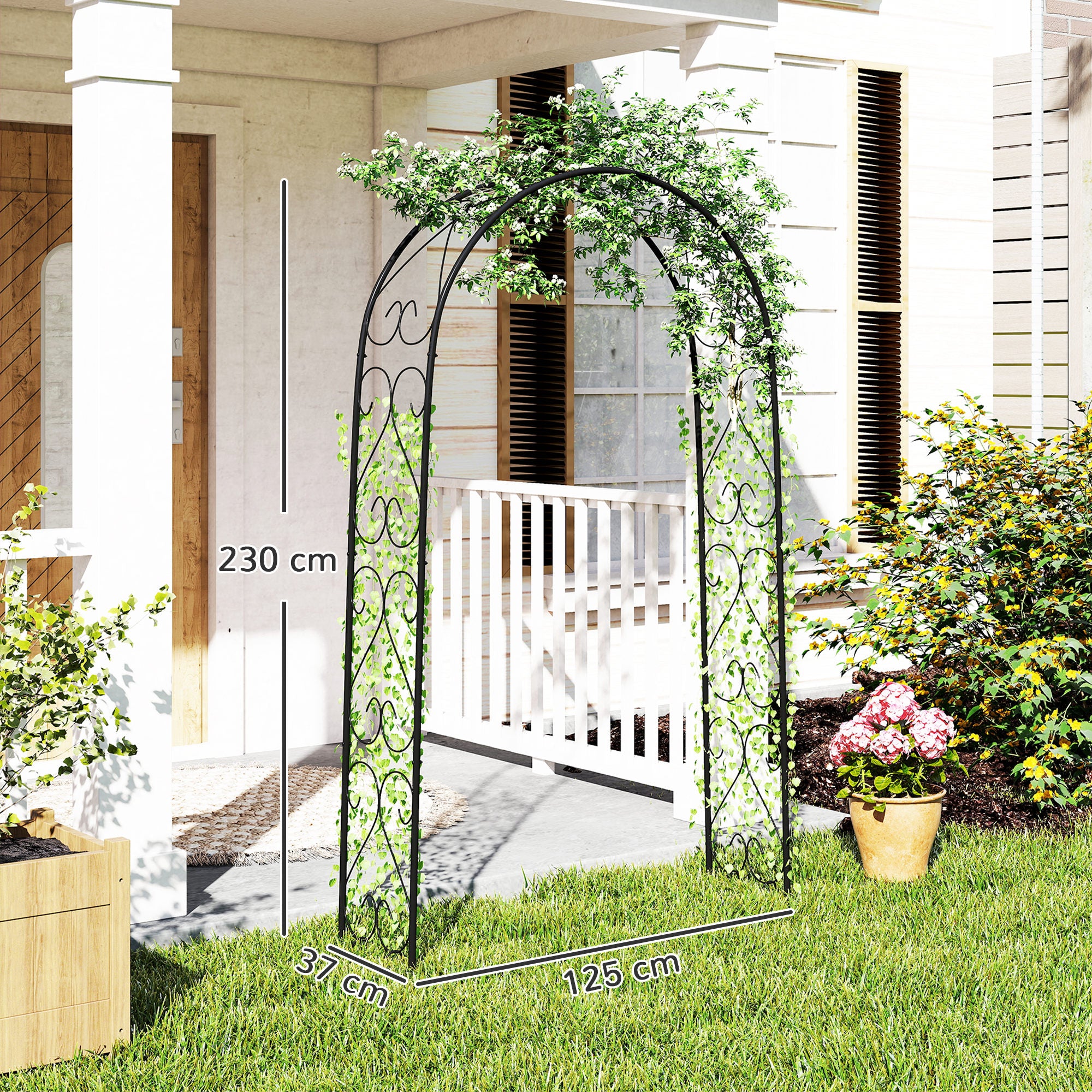 Rose Arch, Steel Garden Arch for Climbing Plants, 125 x 37 x 230 cm Trellis, Garden Decoration, Black