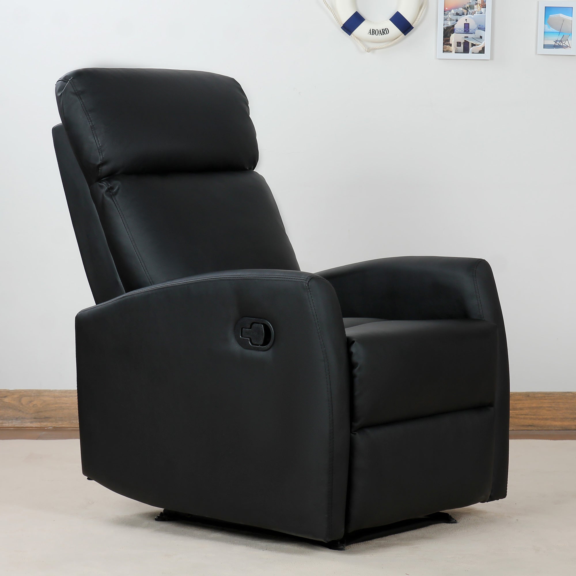 Reclining Relax Armchair, Adjustable and Ergonomic, in PU Leather with Padding, for Home and Office, 65x92x100 cm, Black