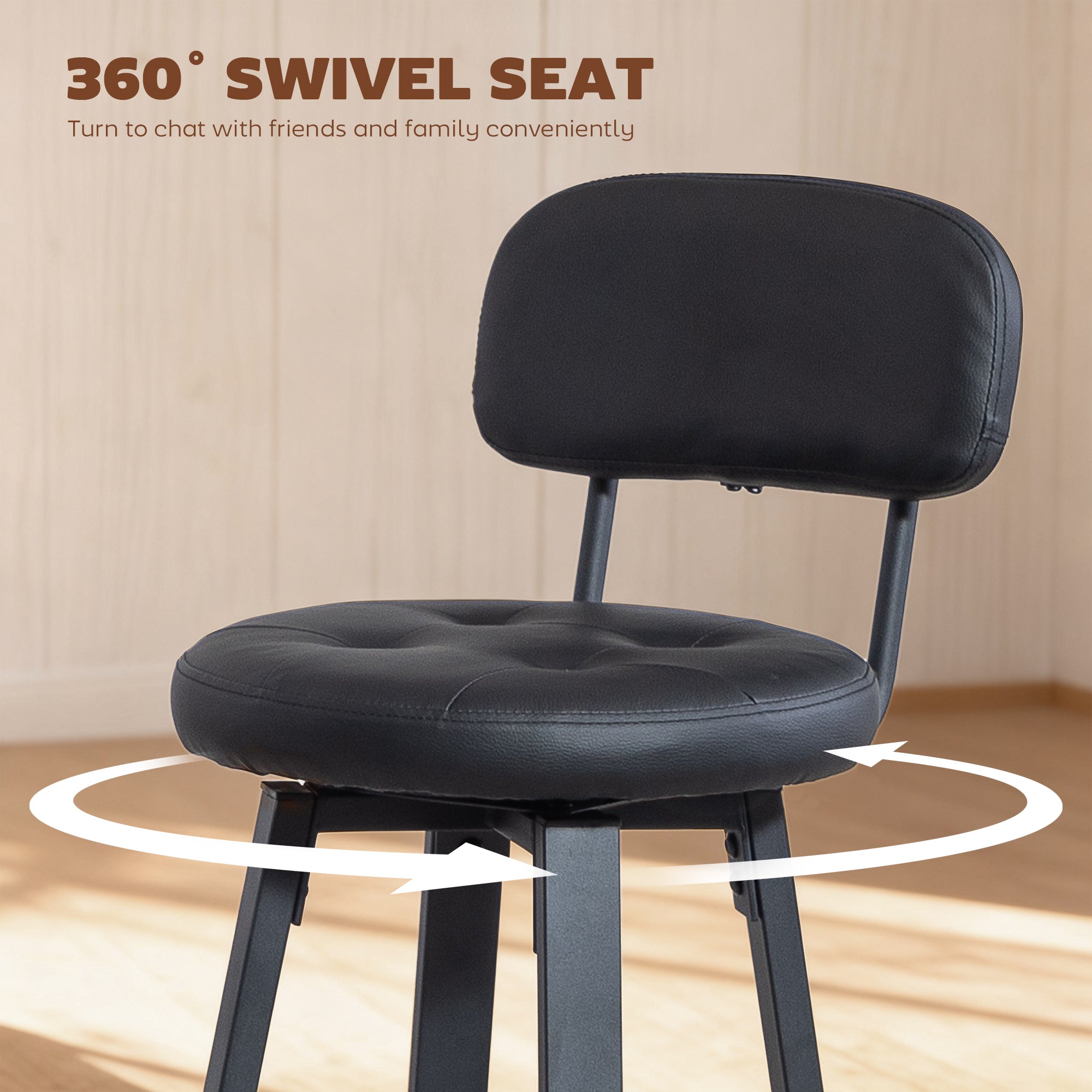 2-Pack Swivel Faux Leather Bar Stools with Backrest & Footrest, 30.1 in Seat Height, Black