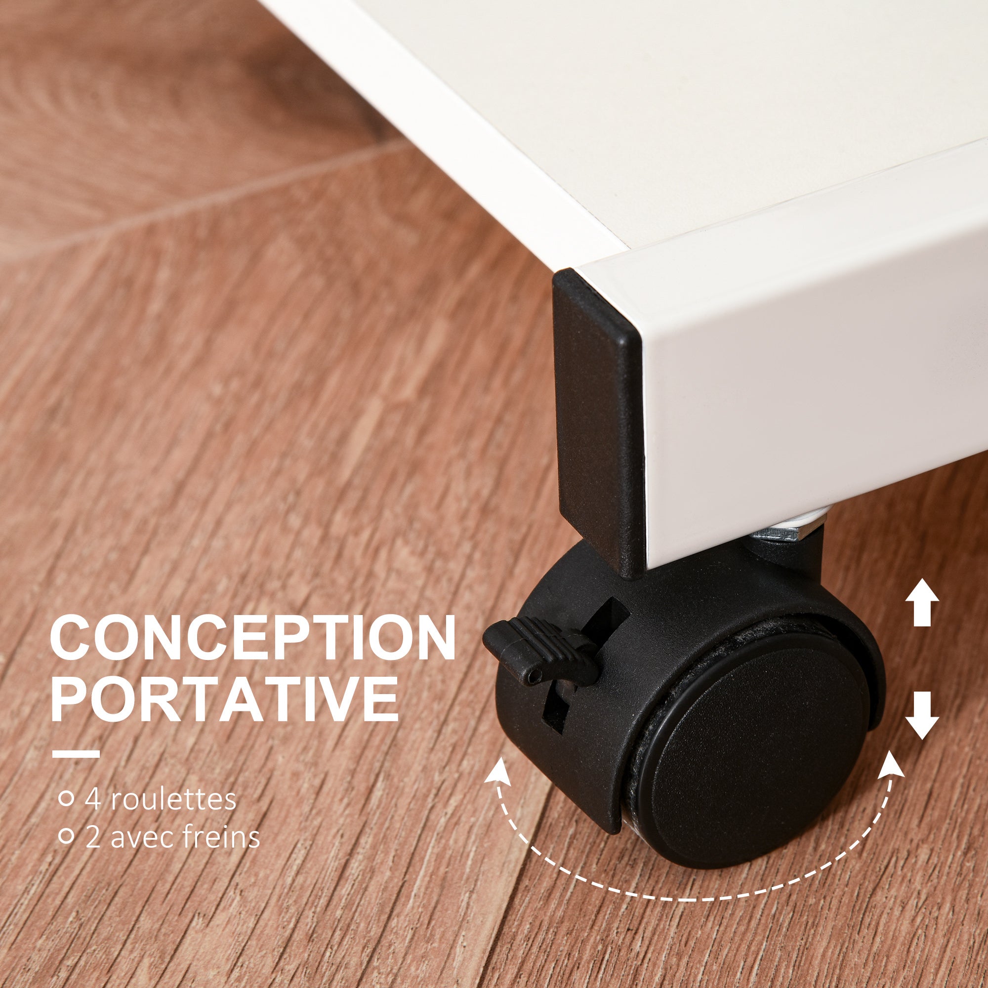 Rolling Computer Desk - Mobile Desk - Computer Table - Sliding Keyboard Shelf + Shelf - White