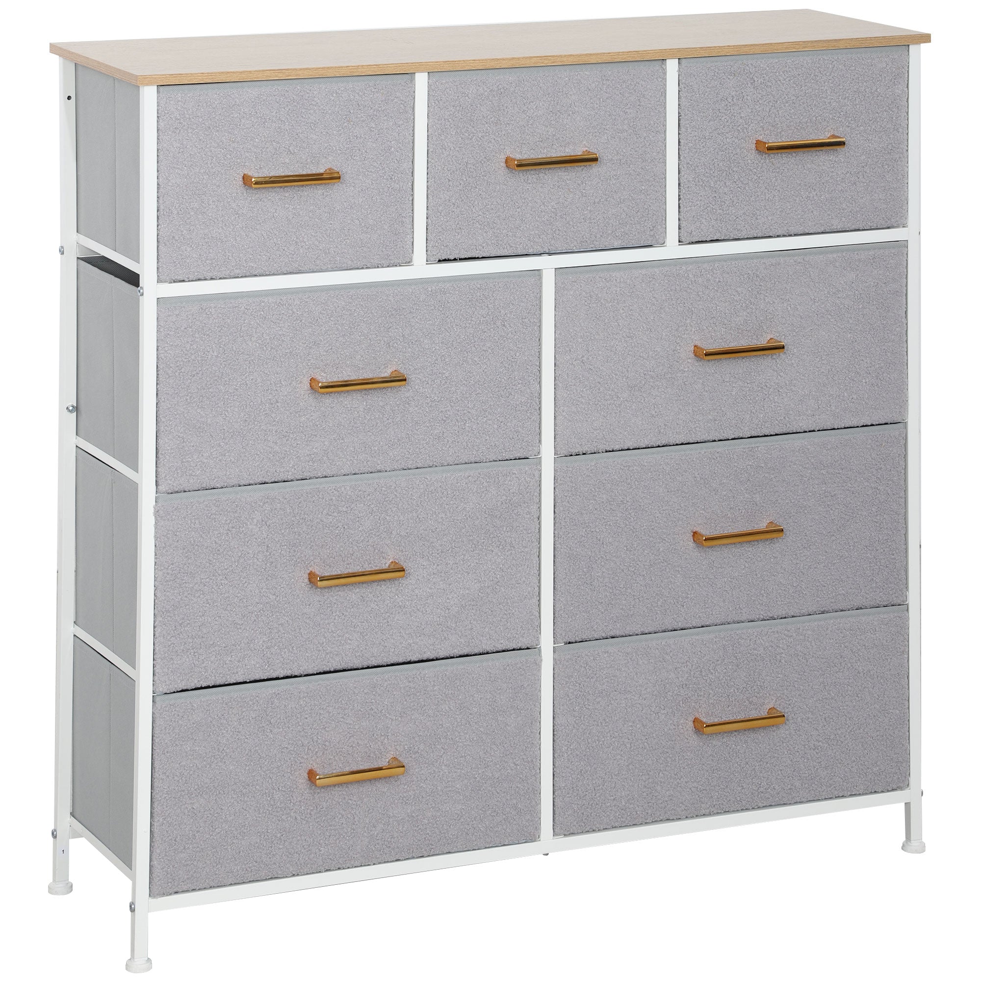 Chest of 9 Drawers Upholstered in Faux Sherpa Fabric Drawer Chest with Steel Structure Chest for Bedroom Hallway Gray