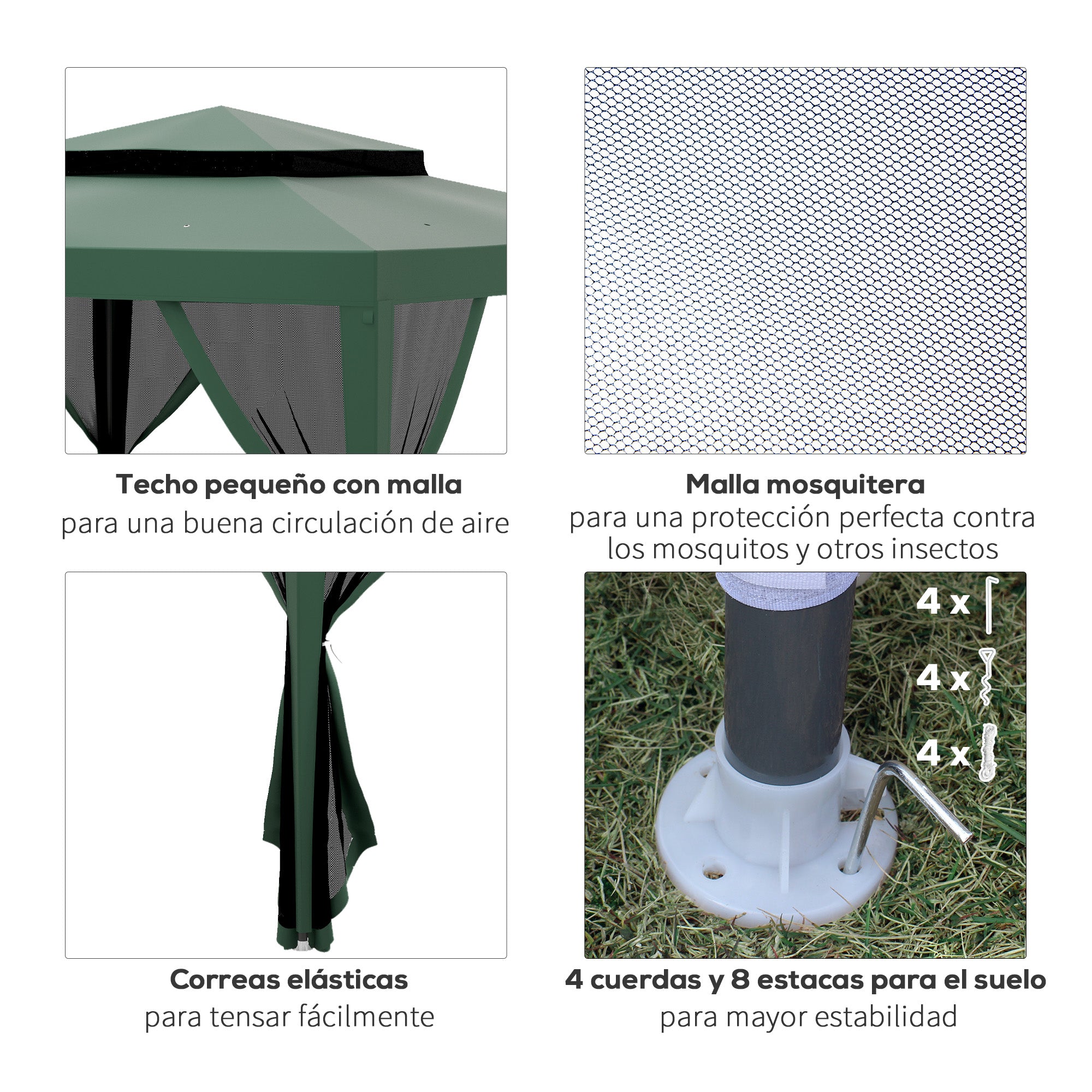 Garden Gazebo 3x3m Outdoor Canopy with 4 Removable Mosquito Net Curtains Double Roof Metal Frame Anti-UV Waterproof Pavilion for Patio Green