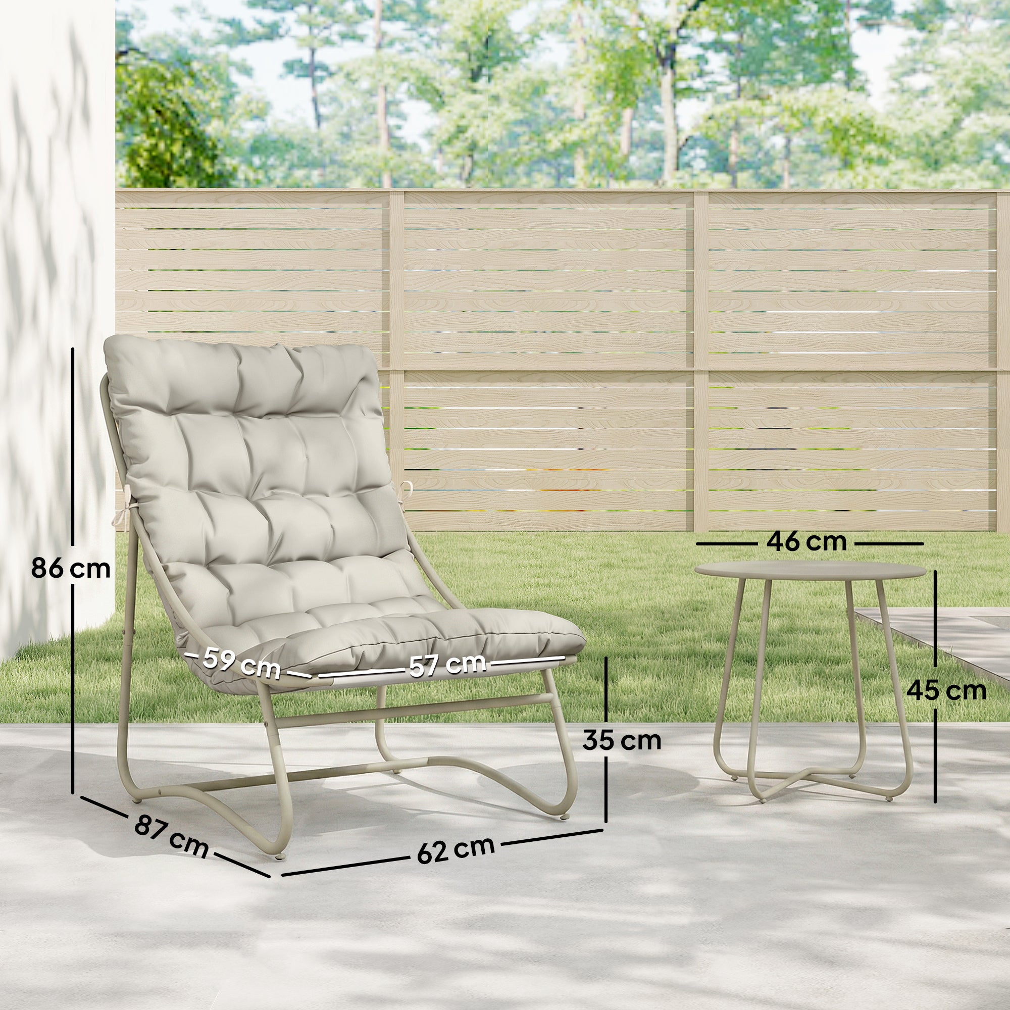 3-Piece Outdoor Bistro Set with Cushions — 2 Breathable Lounge Chairs & Round Coffee Table, Powder-Coated Galvanized Steel Frame, Light Gray