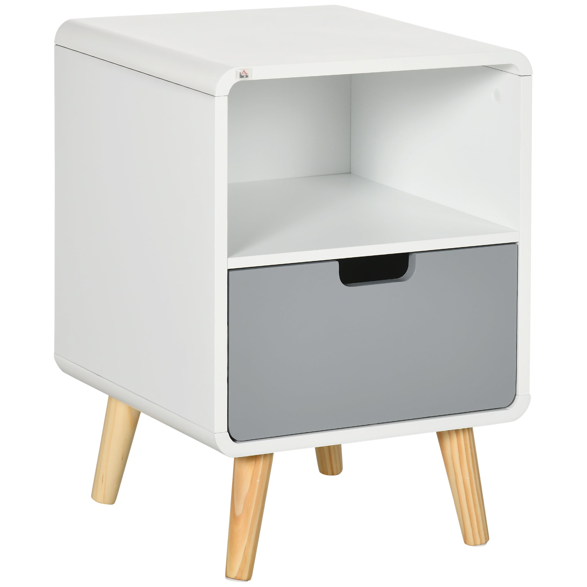 Scandinavian Bedside Table 40L x 38W x 58H cm Drawer + Niche in White Blue Gray Wood