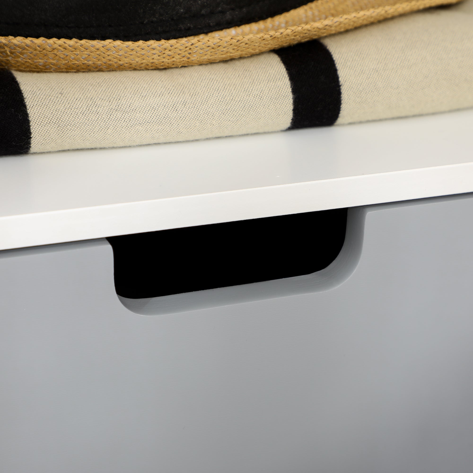 Scandinavian Bedside Table 40L x 38W x 58H cm Drawer + Niche in White Blue Gray Wood