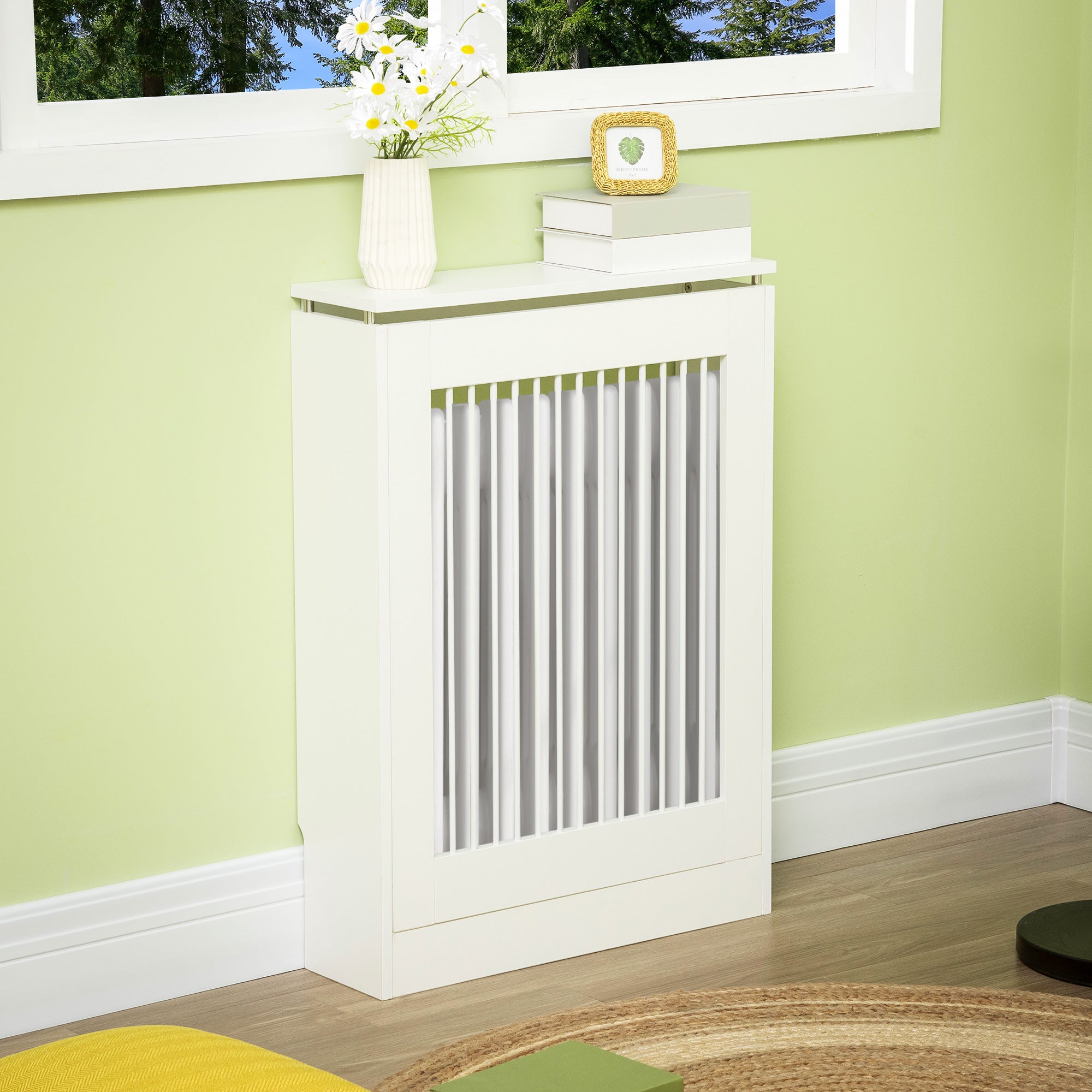 Radiator Cover Modern MDF Painted Radiator Cover with Top Shelf for Living Room Bedroom Office 60x18x84 cm White
