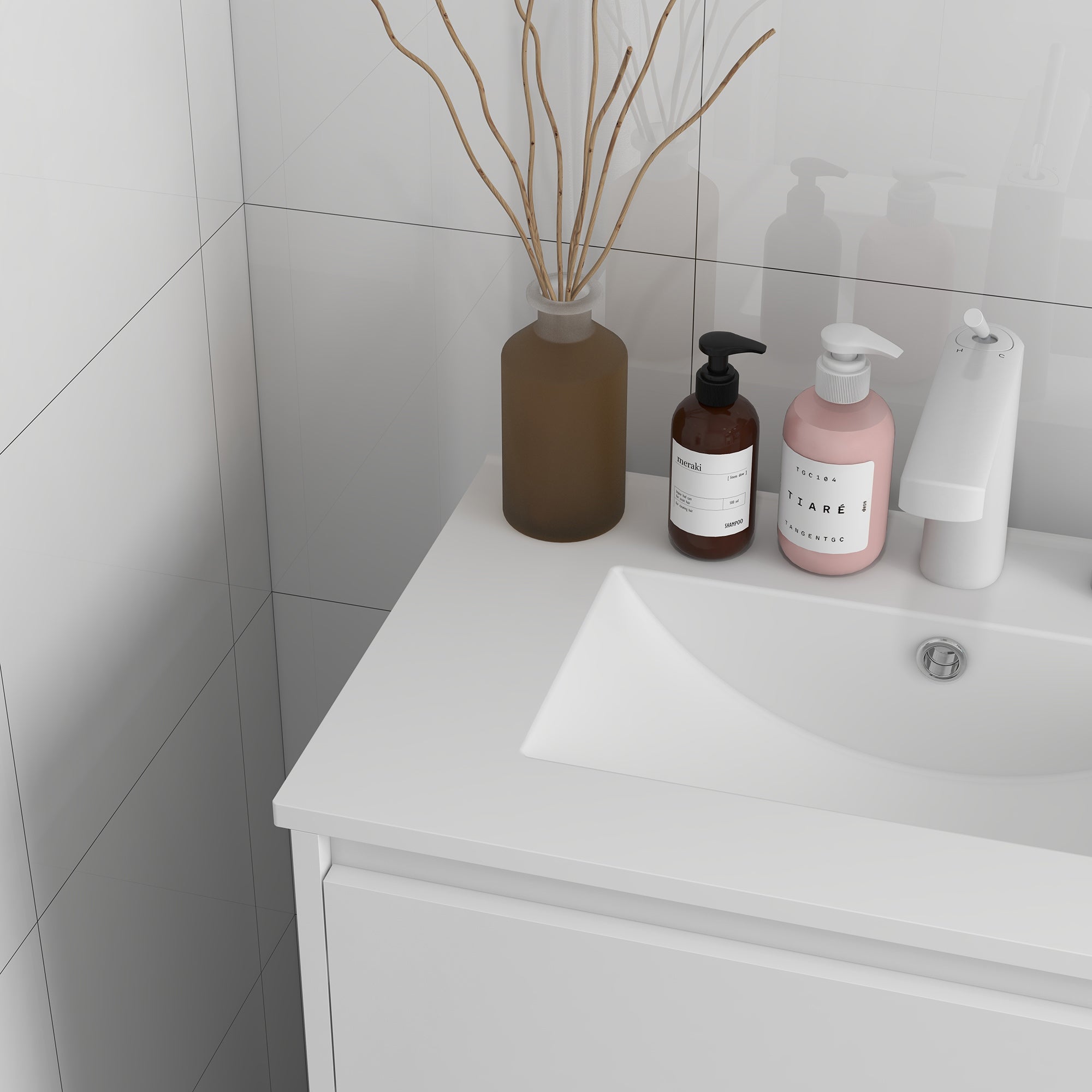 Bathroom Vanity Unit with Sink Under Sink Cabinet Synthetic Ceramic Hand Washbasin with 2 Drawers 61x37x88 cm Bright White